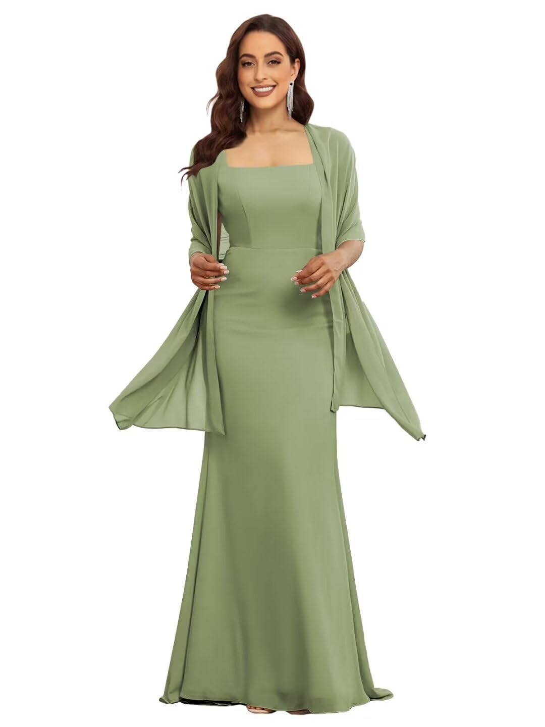 Elegant Long Chiffon Mother of The Bride Dress with Shawl - Formal Wedding Guest Gown for Special Occasions | Perfect for Weddings, Receptions, and Evening Events
