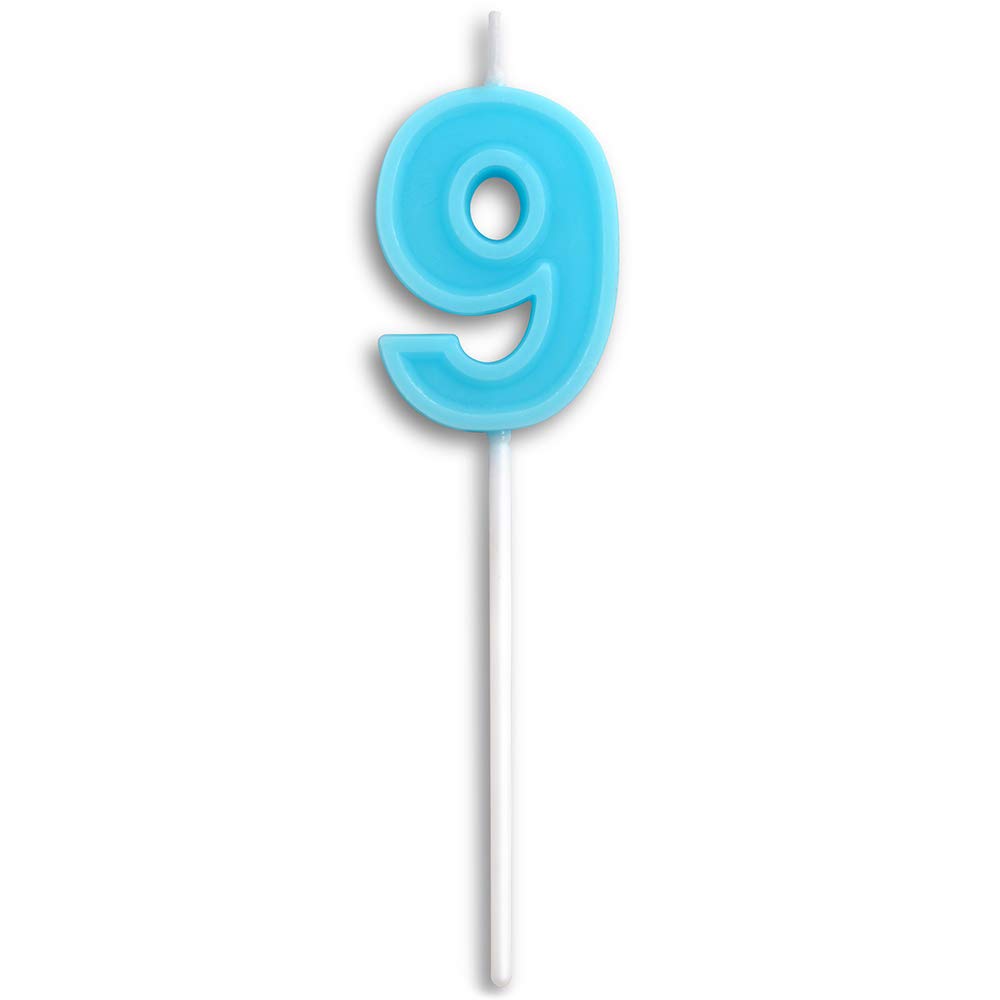 Number 9 Birthday Candles - Blue Happy Birthday Cake Topper for Party Decorations | Dollet Cute Candles for Birthday Cakes, Cupcakes & Desserts