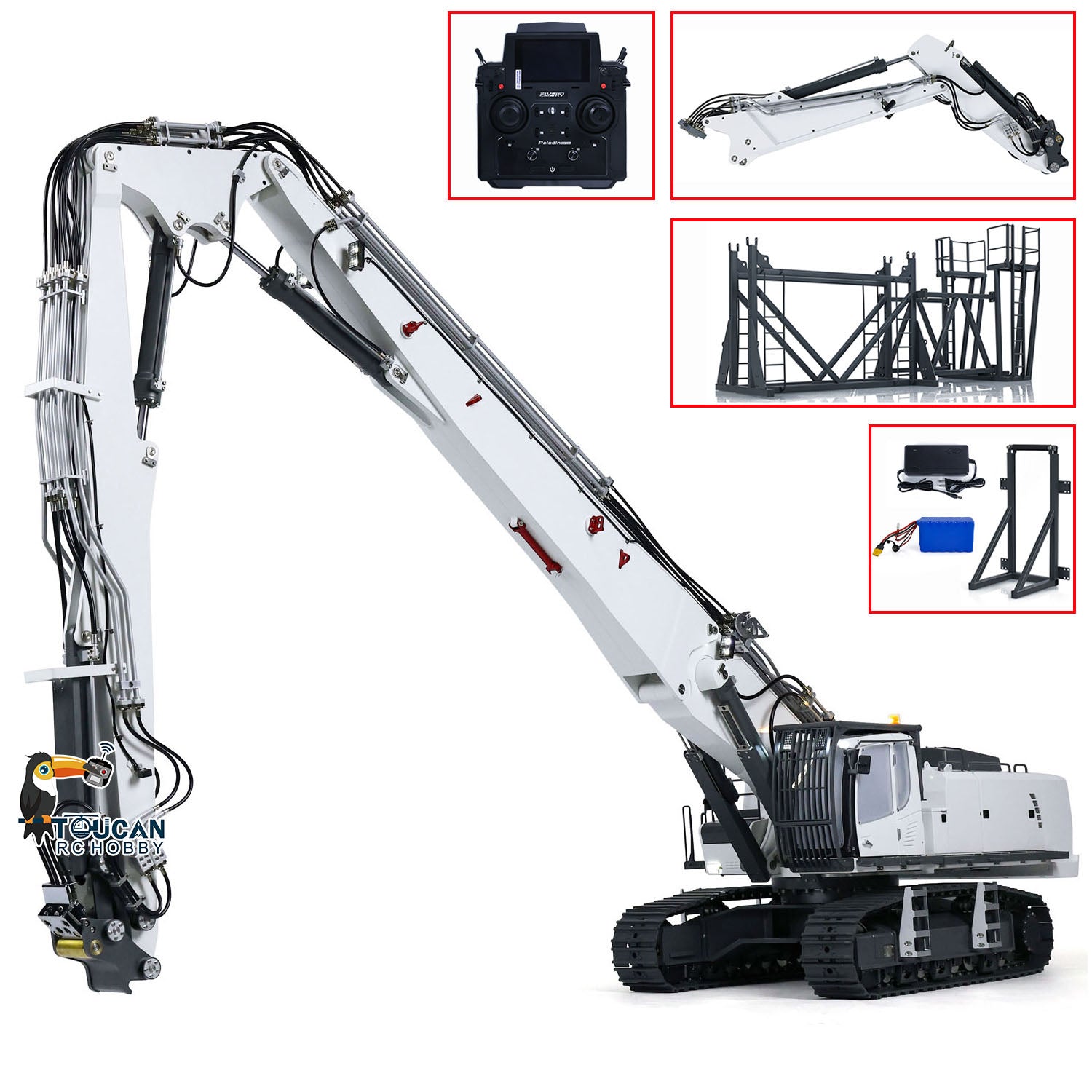 1/14 Scale K970 300 RC Hydraulic Excavator Toy - Radio Controlled Demolition Machine with Replaceable 2-Arm, RTR Painted Version - Perfect for Construction Enthusiasts & RC Hobbyists (Ideal for Backyard Digging, Sandbox Play & Model Construction Sites)