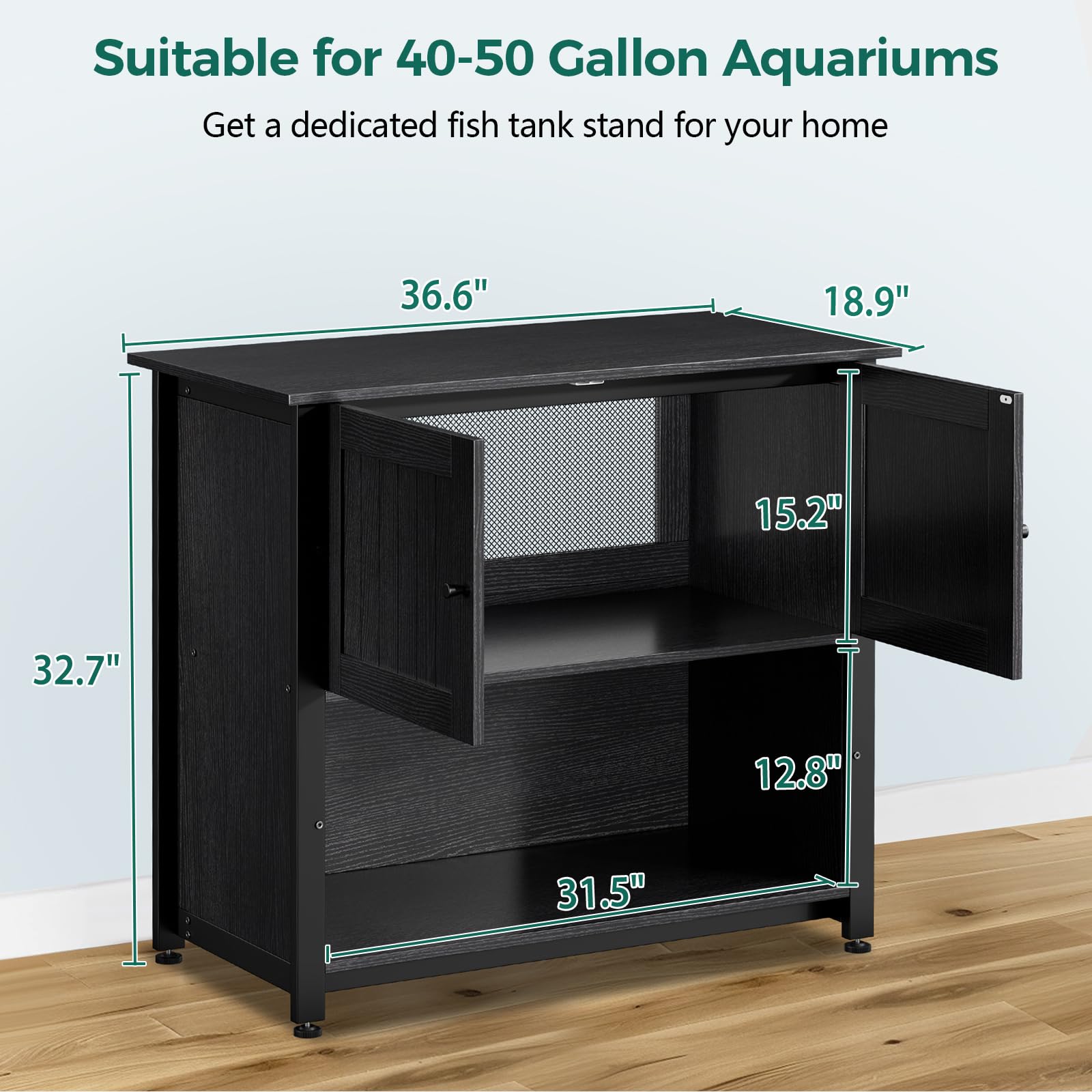Tatub 40-50 Gallon Fish Tank Stand with Storage Cabinet | Heavy Duty Metal Aquarium Stand for Reptile Tanks & Turtle Terrariums | Supports 1000LBS | Holds 2 Aquariums | Perfect for Home, Office & Pet Store Displays