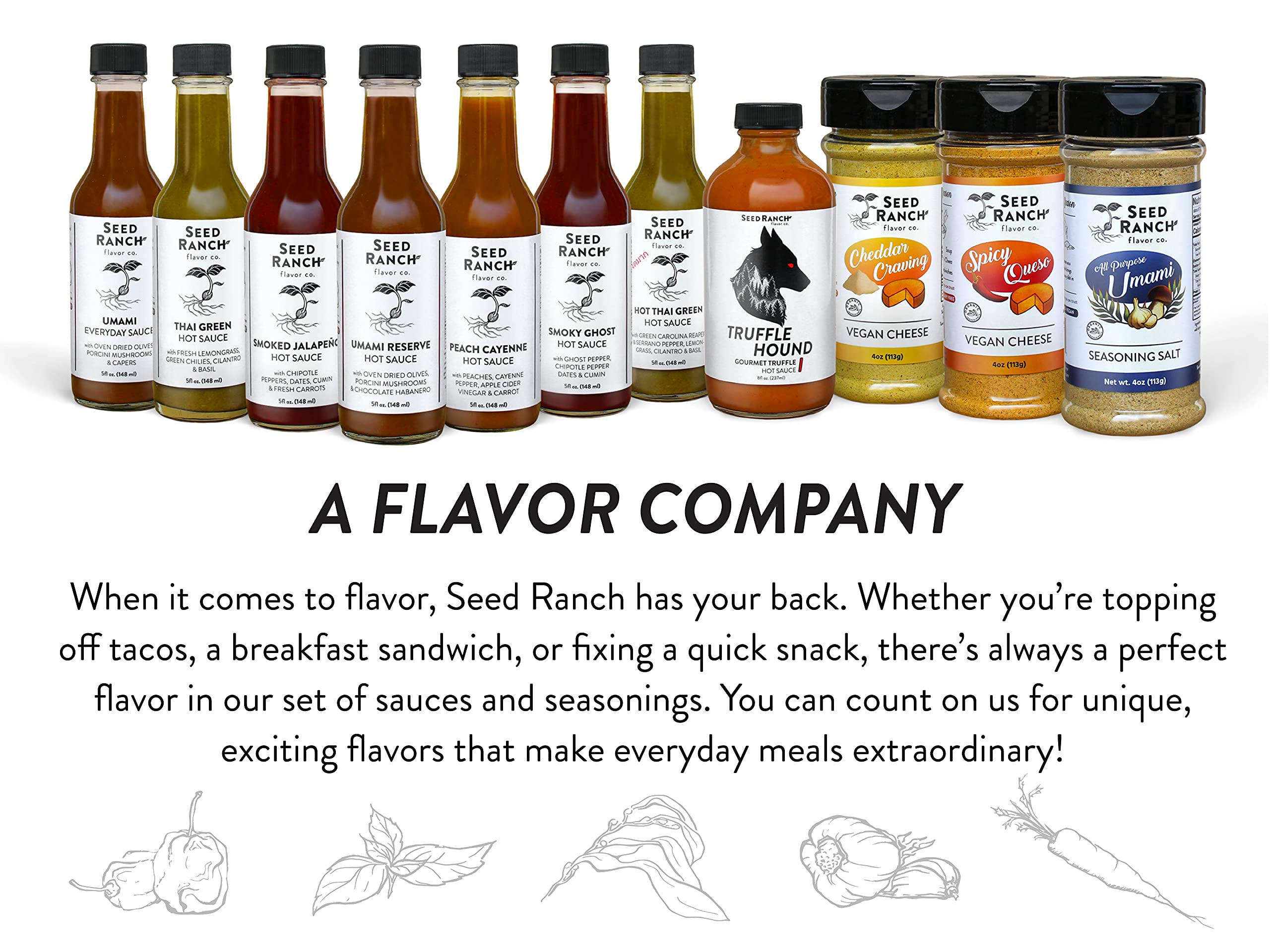 Seed Ranch Gourmet Truffle Hound Hot Sauce - 2 Pack Medium Heat Spicy Sauce with Chile de Arbol, Ghost Pepper & Garlic | Vegan, Non-GMO | Perfect for Pasta, Pizza, Wings & Sriracha Lovers | Bold Truffle Flavor for Cooking & Grilling