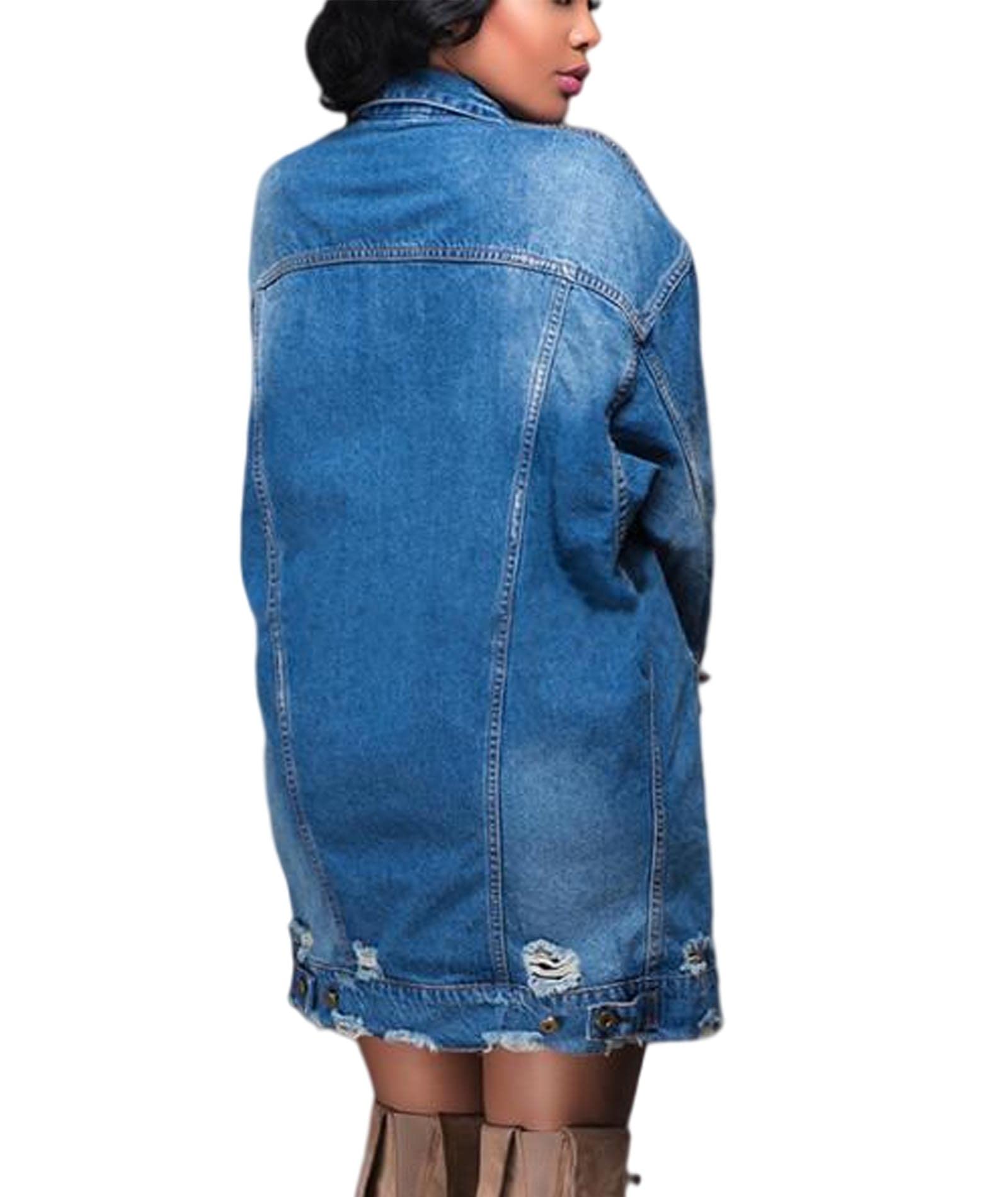 SOMTHRON Women's Distressed Denim Jacket & Ripped Jeans Set - Vintage Denim Outfit for Spring Fall Fashion - Casual Streetwear, Layering Outerwear for Daily Wear
