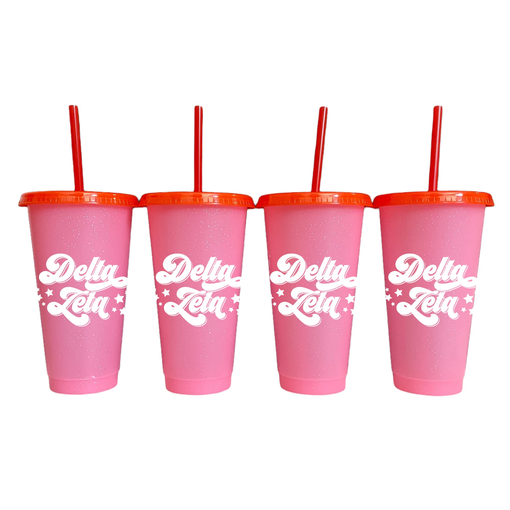 Delta Zeta Glitter Color Changing Tumbler Cups - 24oz Reusable Insulated Cups with Lids & Straws, Pack of 4, Sorority Gifts for Delta Zeta Members - Perfect for Parties, Study Sessions & Greek Life Events