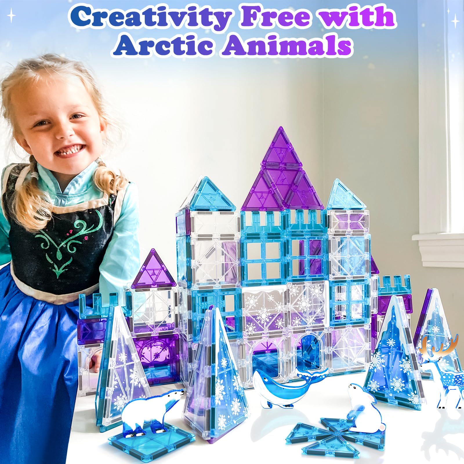 Magnetic Building Blocks for Kids - Arctic Animals & Winter Themed Tiles | STEM Learning Toys for Girls & Boys Ages 3-8 | Creative Construction Games | Perfect for Birthday Gifts & Preschool Educational Play