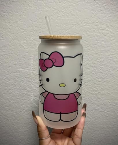 Hello Kitty Iced Coffee Cup - Pink Frosty White Matte Tumbler for Hello Kitty Lovers | Trendy Insulated Travel Mug for Iced Coffee, Tea & Cold Drinks | Perfect for Office, School, Gym & Outdoor Activities