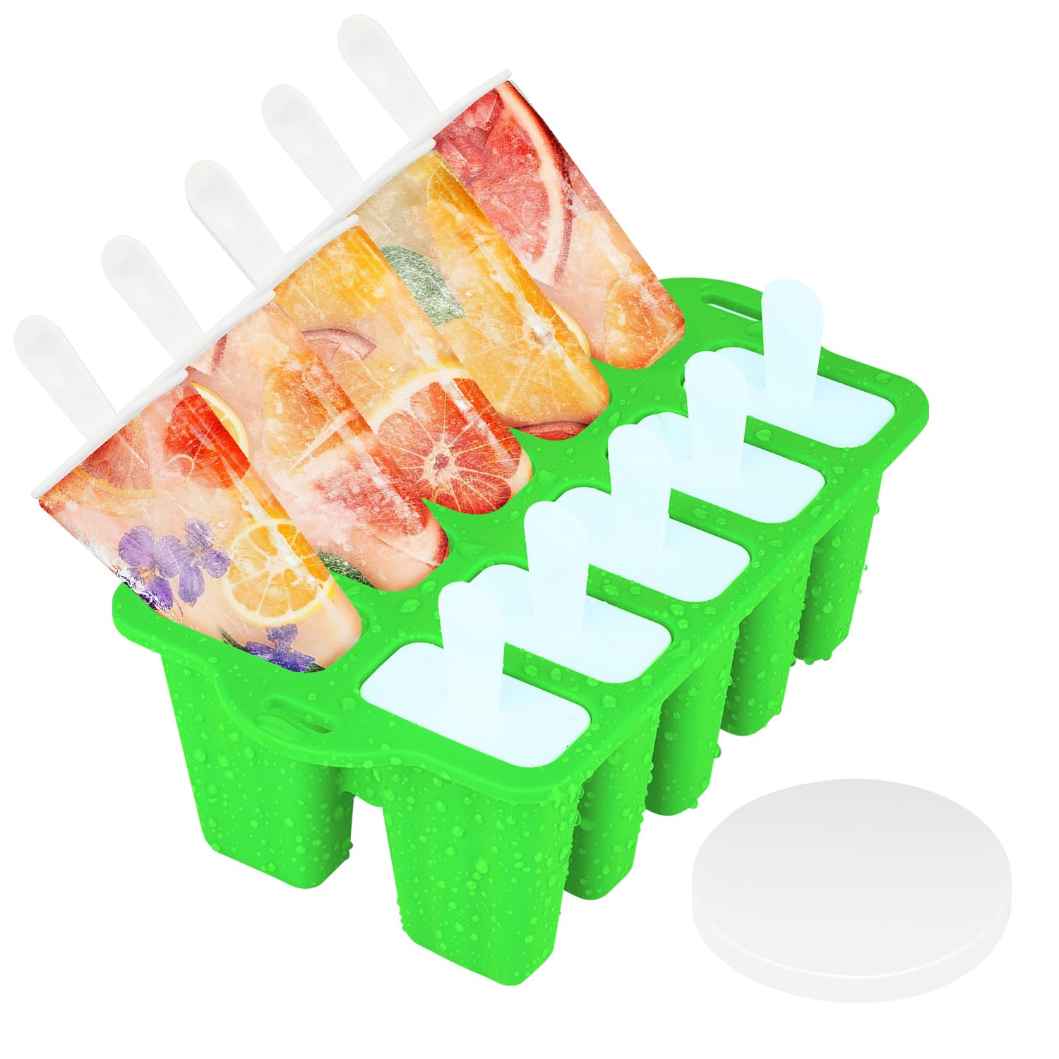 Eco-Friendly Silicone Popsicle Molds Set - 10 Cavity BPA-Free Ice Pop Maker with Reusable Sticks & Storage Cup - Perfect for Homemade Frozen Treats, Summer Snacks, and Kids Party Desserts (Green)