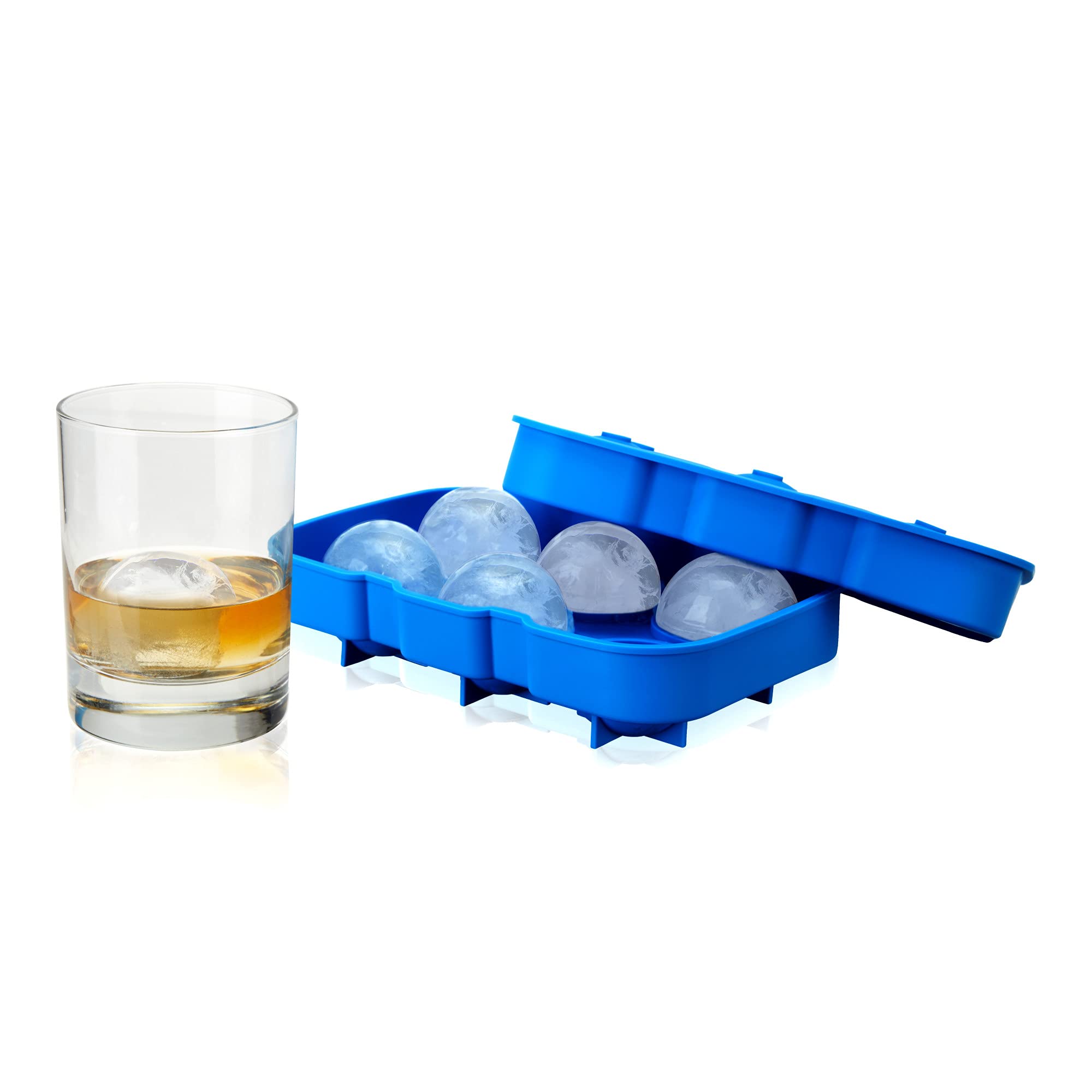 Premium Silicone Ice Sphere Mold - Makes 6 Perfect Round Ice Balls, Dishwasher Safe & BPA-Free, Blue - Ideal for Whiskey, Cocktails & Chilled Beverages