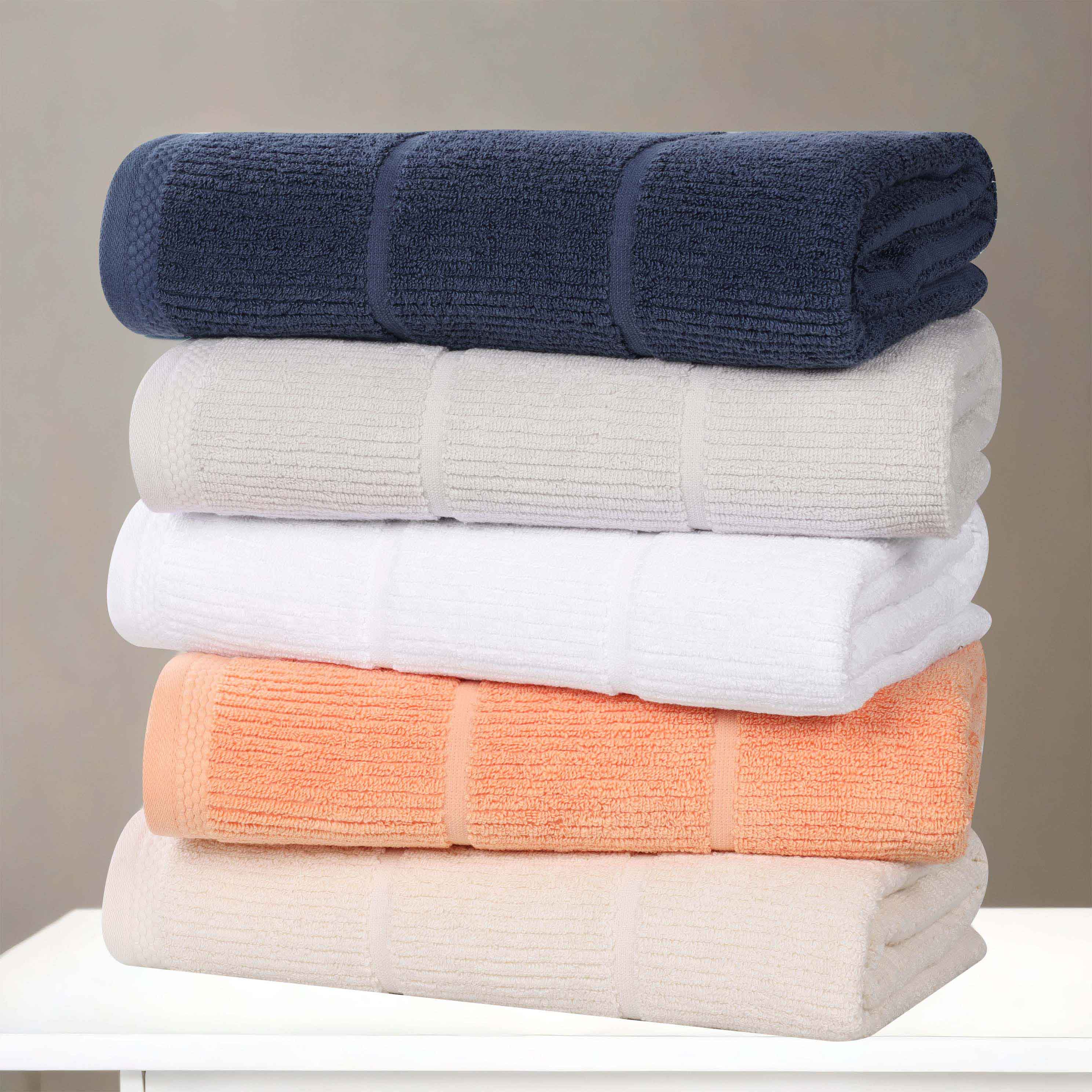 Milo Smart Twist Cotton Solid Ribbed Design Bath Sheets, Set of 2 - Ultra Soft & Absorbent Luxury Towels for Spa, Bathroom & Beach Use