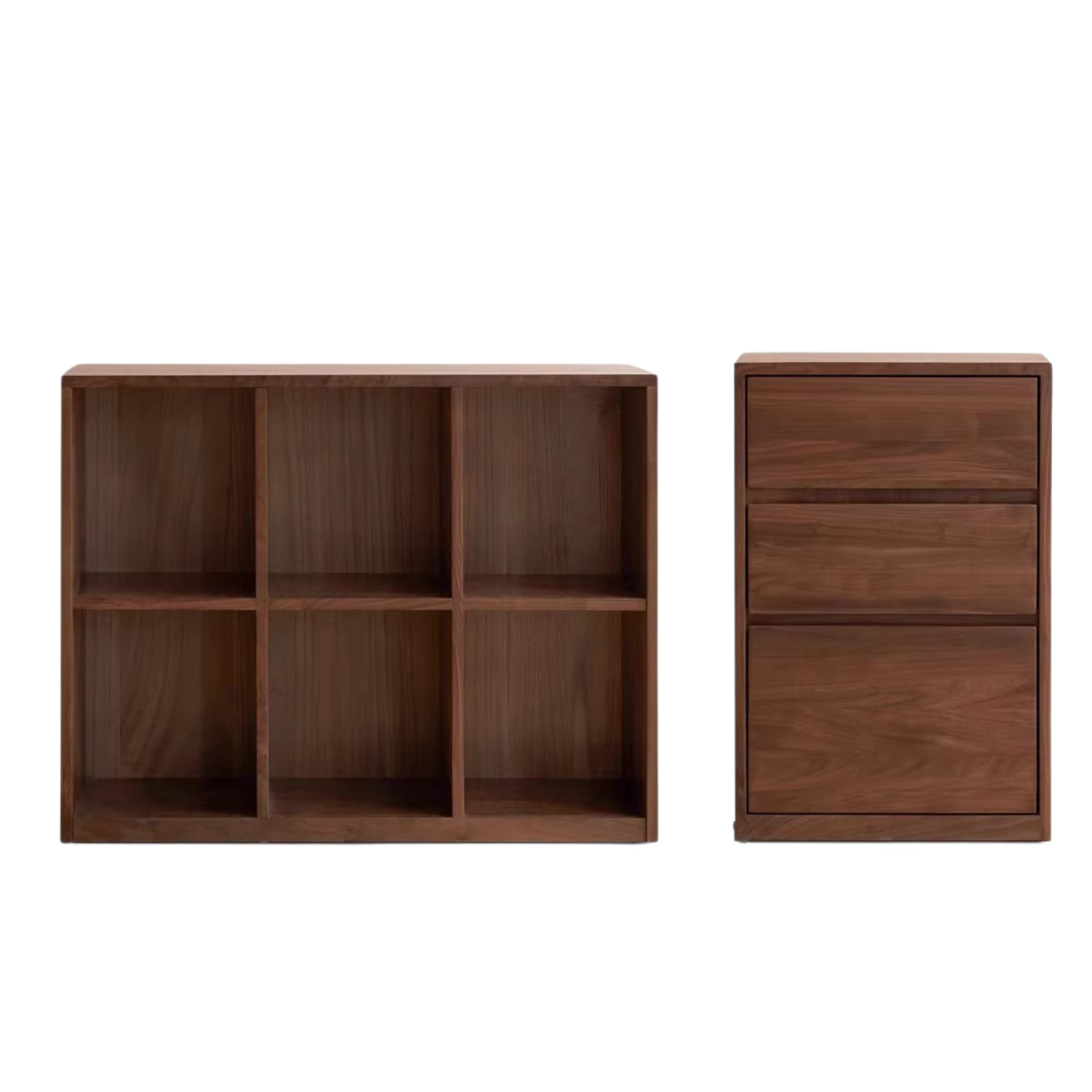 Solid Black Walnut Wood Bookshelf - Low Profile Wall Mounted or Floor Standing Cabinet for Living Room, Bedroom & Home Office Storage