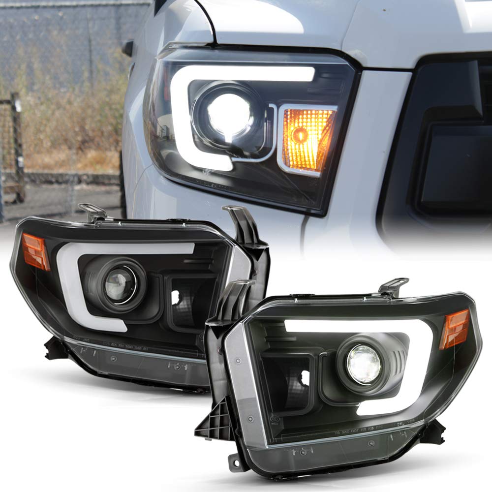 ACANII LED Projector Headlights for 2014-2017 Toyota Tundra SR & SR5 - Built-in LED Tube, Complete Left & Right Assembly - Upgrade Your Night Driving Safety & Style