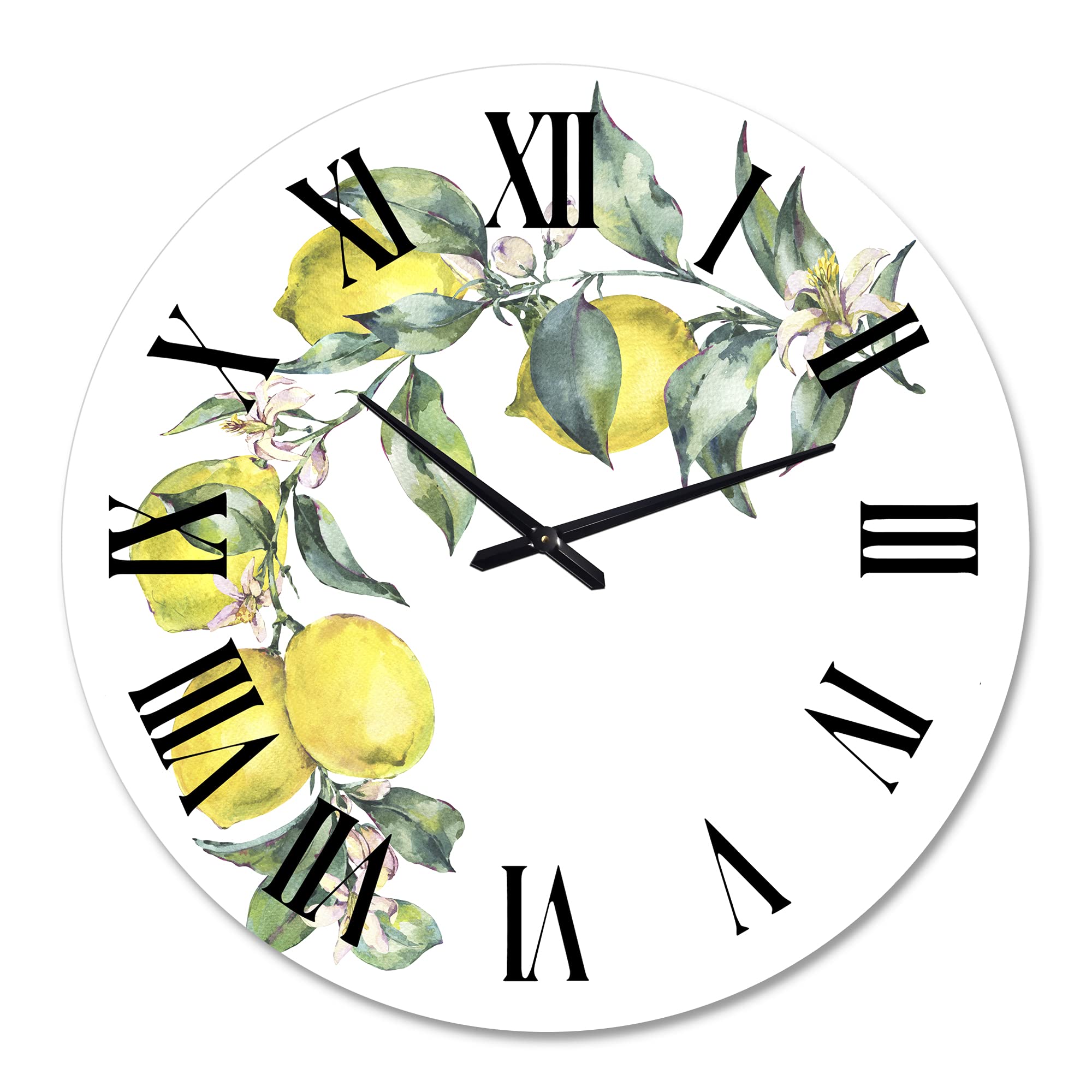 Large Tropical Wall Clock - Yellow Lemons & Leaves Design for Kitchen Decor | Perfect for Dining Room, Cafe, or Restaurant Wall Art | Durable Food & Beverage Theme Clock