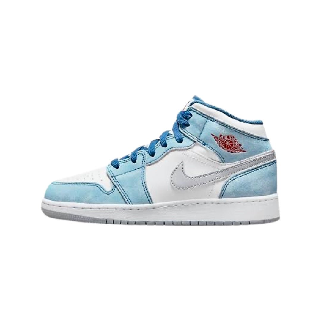 Air Jordan 1 Mid GS Sneakers - French Blue, University Red & White Basketball Shoes for Women & Girls - Perfect for Casual Wear, Sports & Street Fashion