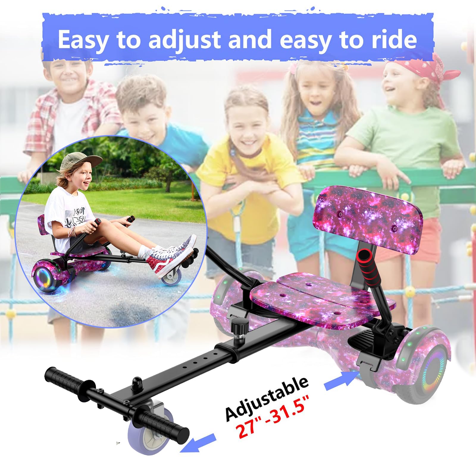 Kids & Adults Scooter Seat Attachment with Go Kart - LED Lights & Bluetooth for Fun Rides | Perfect for Commuting, Playground & Outdoor Adventures