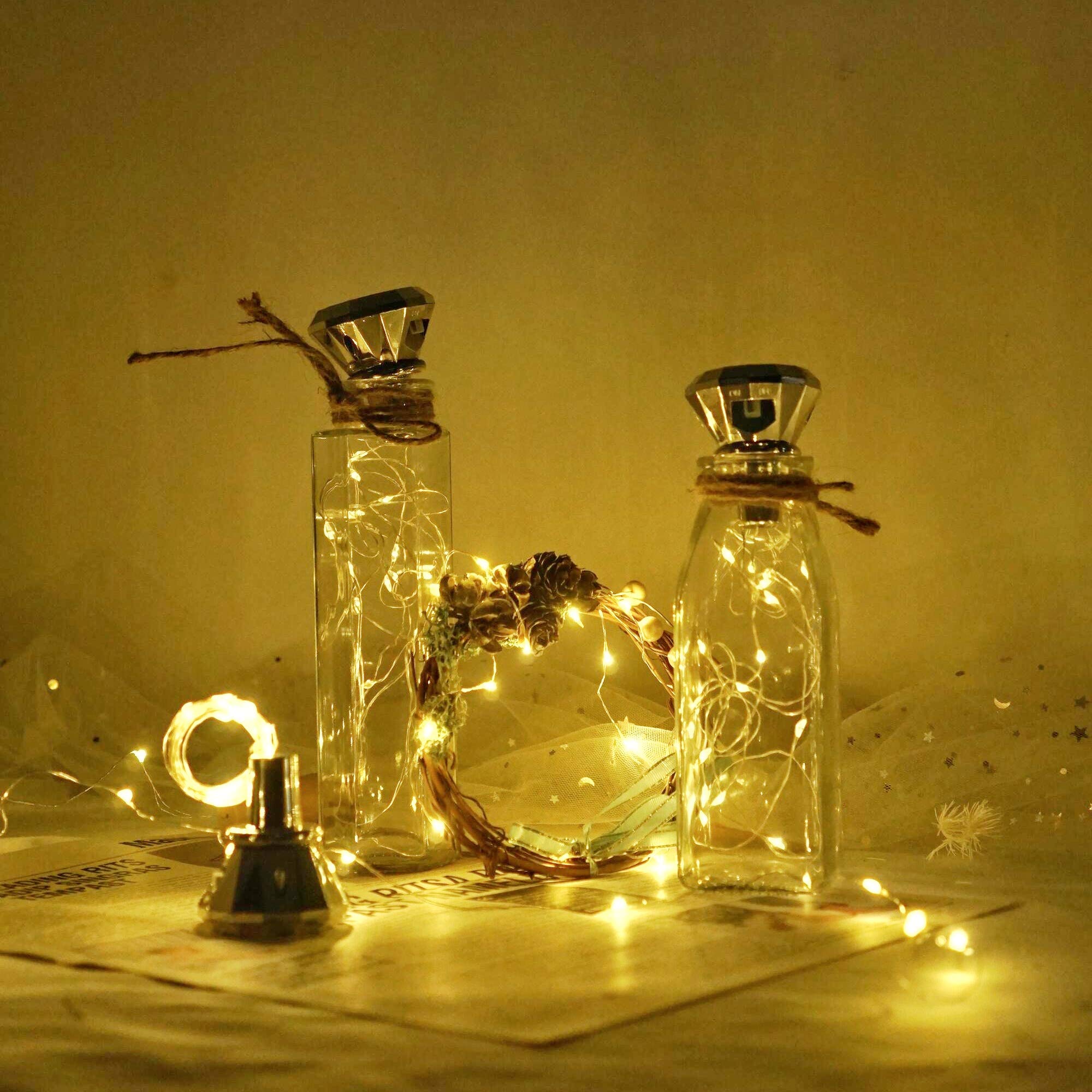 10 Pack Solar Wine Bottle Lights - 20 LED Waterproof Diamond Cork Fairy String Lights for Outdoor Garden, Wedding, Patio Decor (Warm White) | Perfect for Backyard Parties, Romantic Dinners & Holiday Decorations