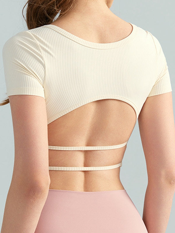 ZASUWA Women's Sexy Backless Ribbed Cropped T-Shirt - Short Sleeve Slim Fit Top for Summer, Night Out, and Beach Party