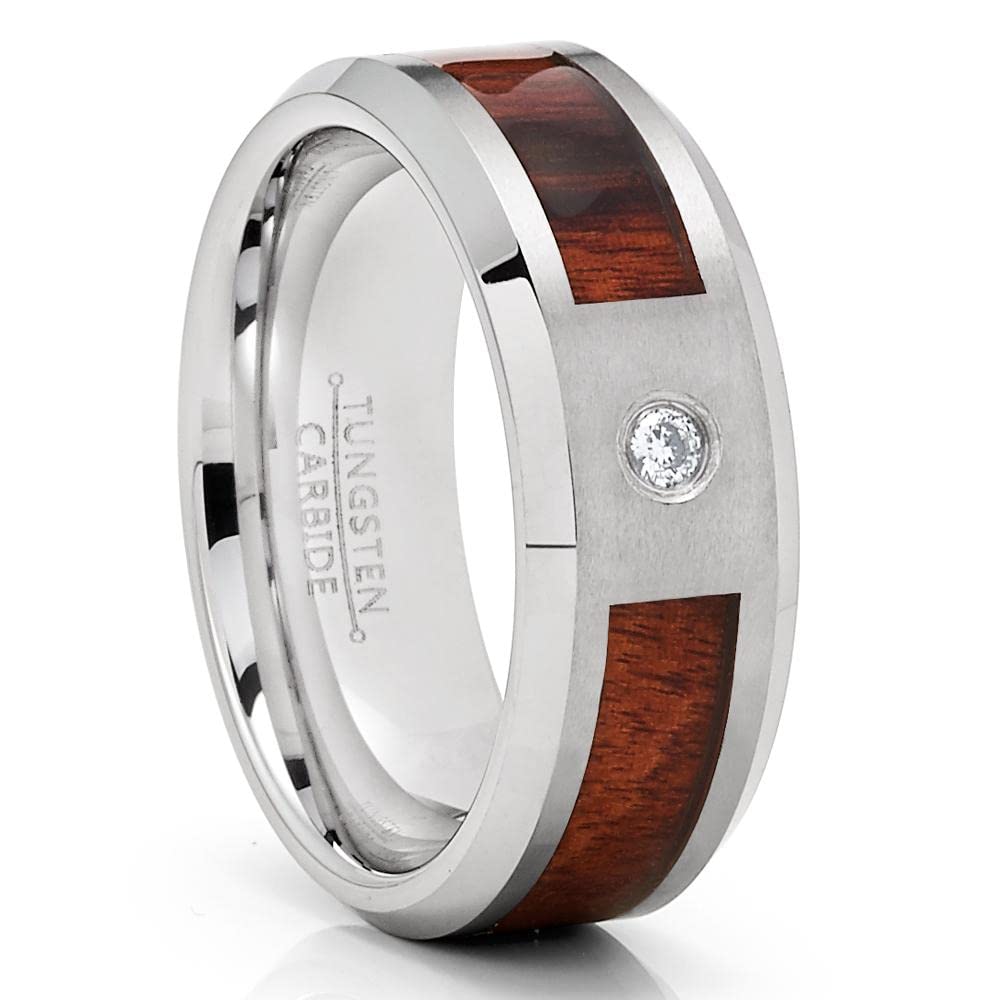 Premium Koa Wood & Tungsten Wedding Ring Set - 8mm Comfort Fit Band for Men & Women - Perfect for Outdoor, Beach & Rustic Weddings