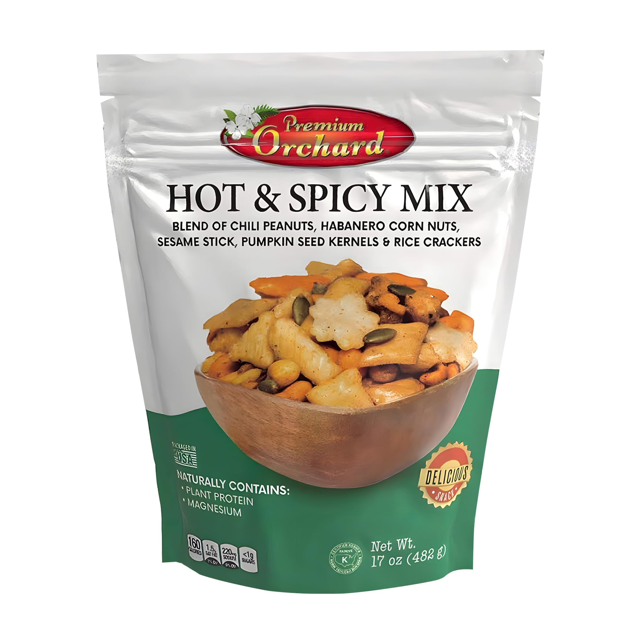 Hot & Spicy Mixed Nuts Snack Pack - Chili Peanuts, Habanero Corn Nuts, Sesame Sticks, Pumpkin Seeds & Rice Crackers | Gluten Free, Non-GMO Healthy Snacks | 17oz Resealable Bag | Perfect for Office, Travel & Movie Nights