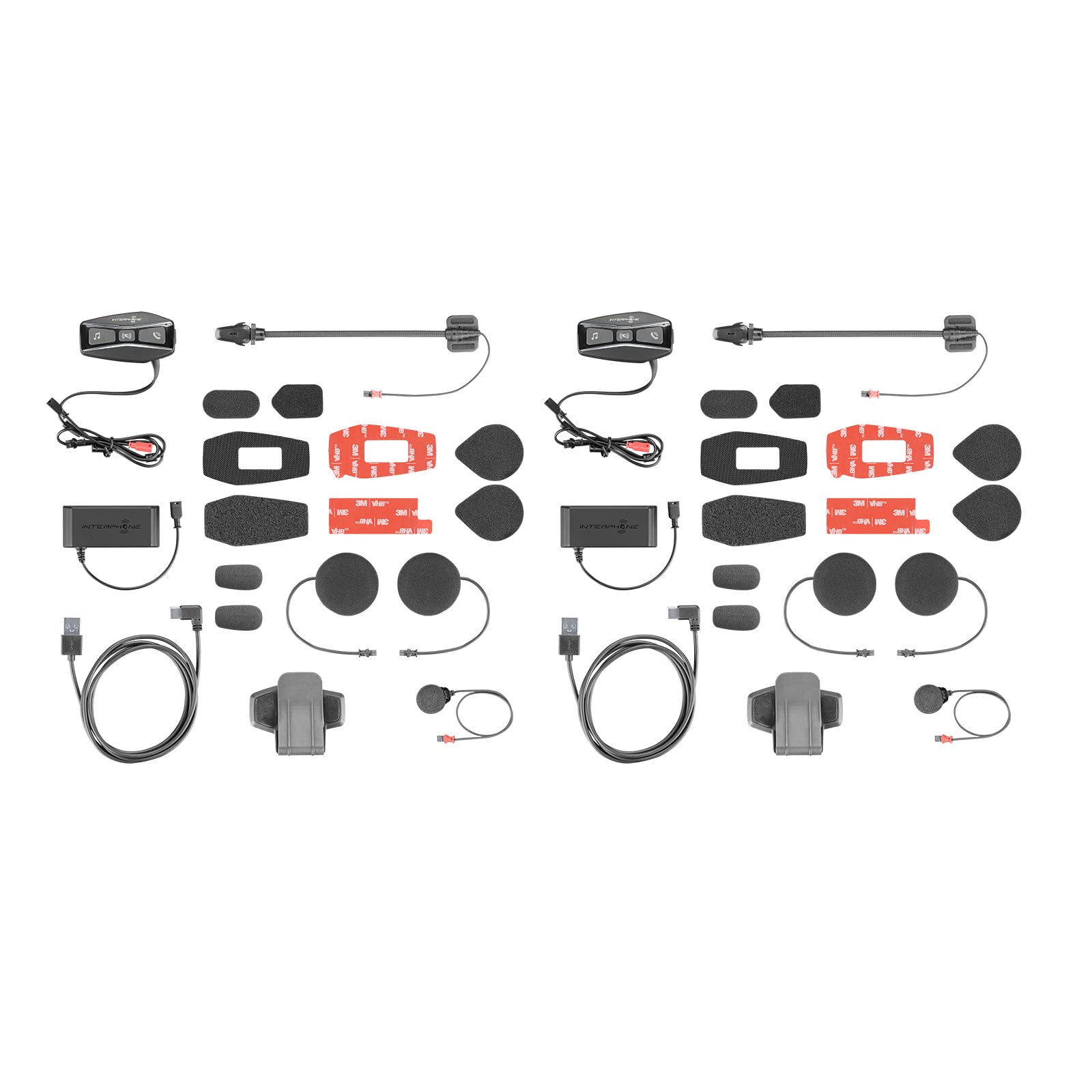 INTERPHONE UCOM4 Motorcycle Bluetooth Headset - 4-Way Rider Communication, 1.6km Range, 15Hr Battery Life - Noise Cancelling DSP, IP67 Waterproof - Compatible with Helmets, TFT & GPS Displays - Perfect for Group Rides, Touring & Adventure Motorcycling (Twin Pack)