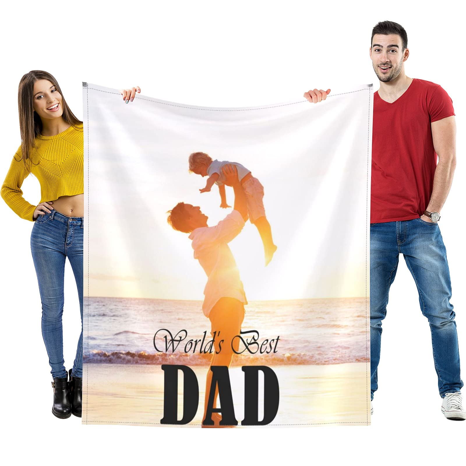 World's Best Dad Custom Photo Blanket - Personalized Throw Blanket with Pictures - 40