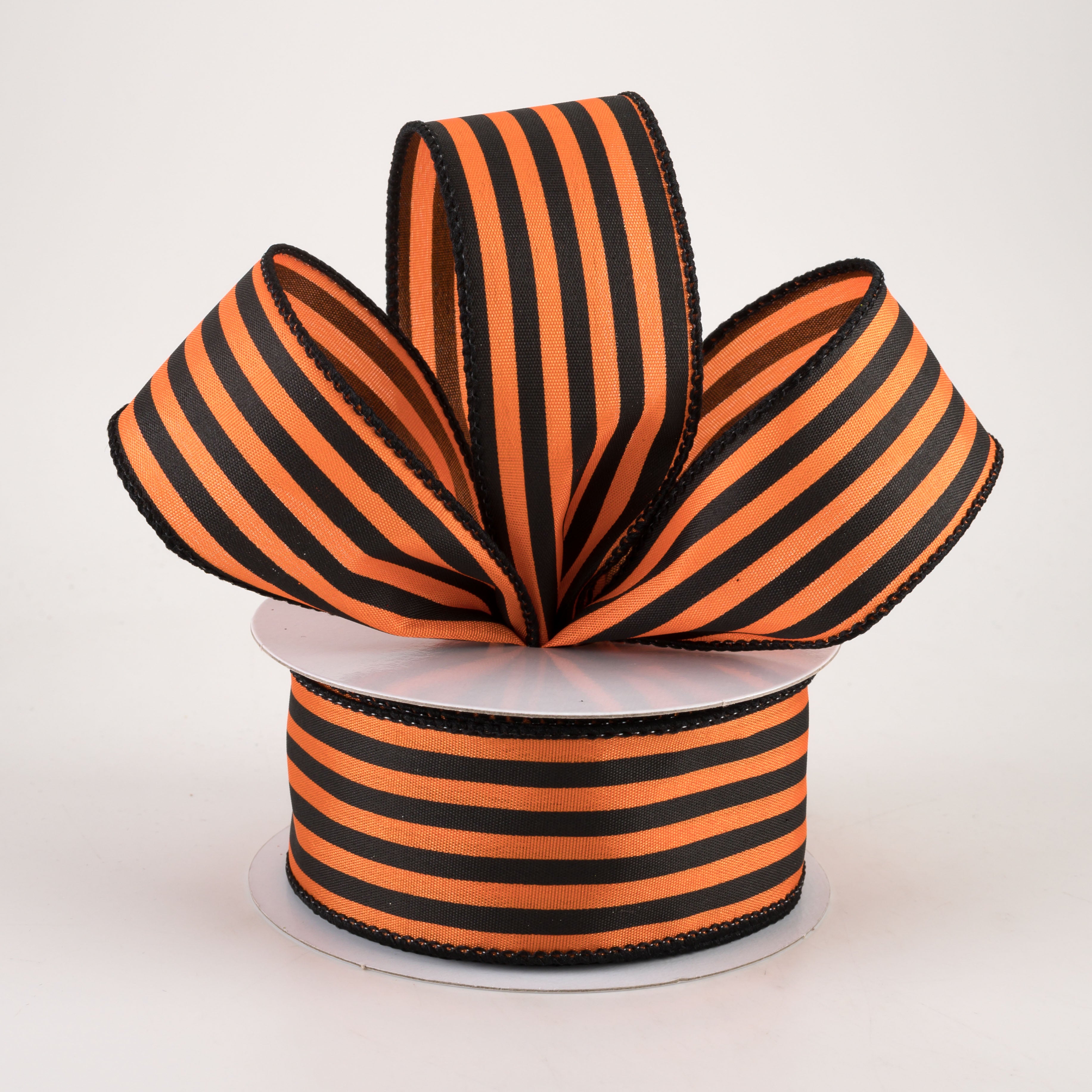 1.5 Inch Cabana Stripes Ribbon - Black on Orange Satin Ribbon (10 Yards) for Gift Wrapping, DIY Crafts, Party Decorations and Hair Accessories