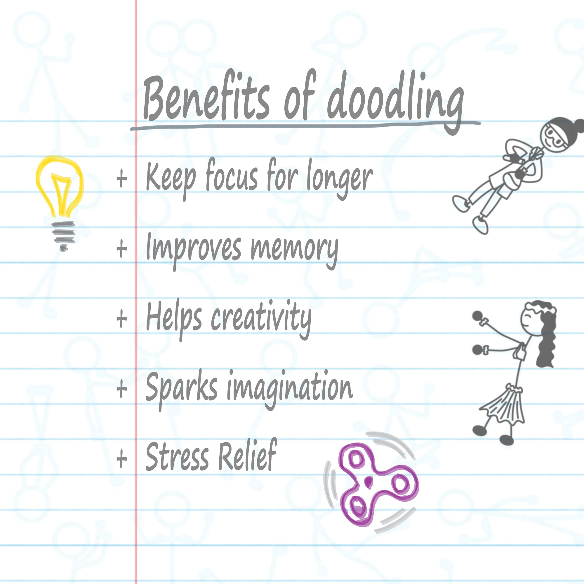 Premium Wide Ruled Spiral Notebook with Doodle Prompts - 10.5