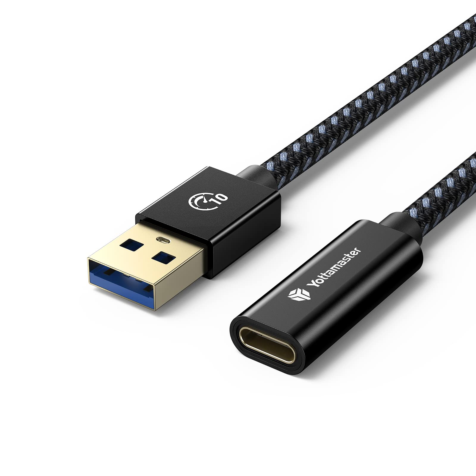 Yottamaster USB 3.1 Gen 2 A to USB C Adapter Cable - 10Gbps High-Speed Data Transfer, USB A Male to Type C Female Converter with Durable Cotton Braided Design (0.3m/1ft) - Perfect for MacBook, Smartphones, Tablets & External Storage Devices