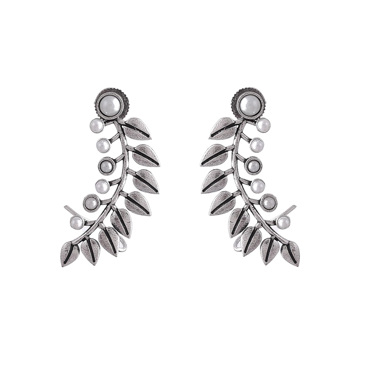 Voylla Fresh Fern Zahaar Oxidized Stud Earrings for Women | Elegant Jewelry Gift for Valentine's Day, Anniversary & Special Occasions | Perfect for Parties, Weddings & Everyday Wear