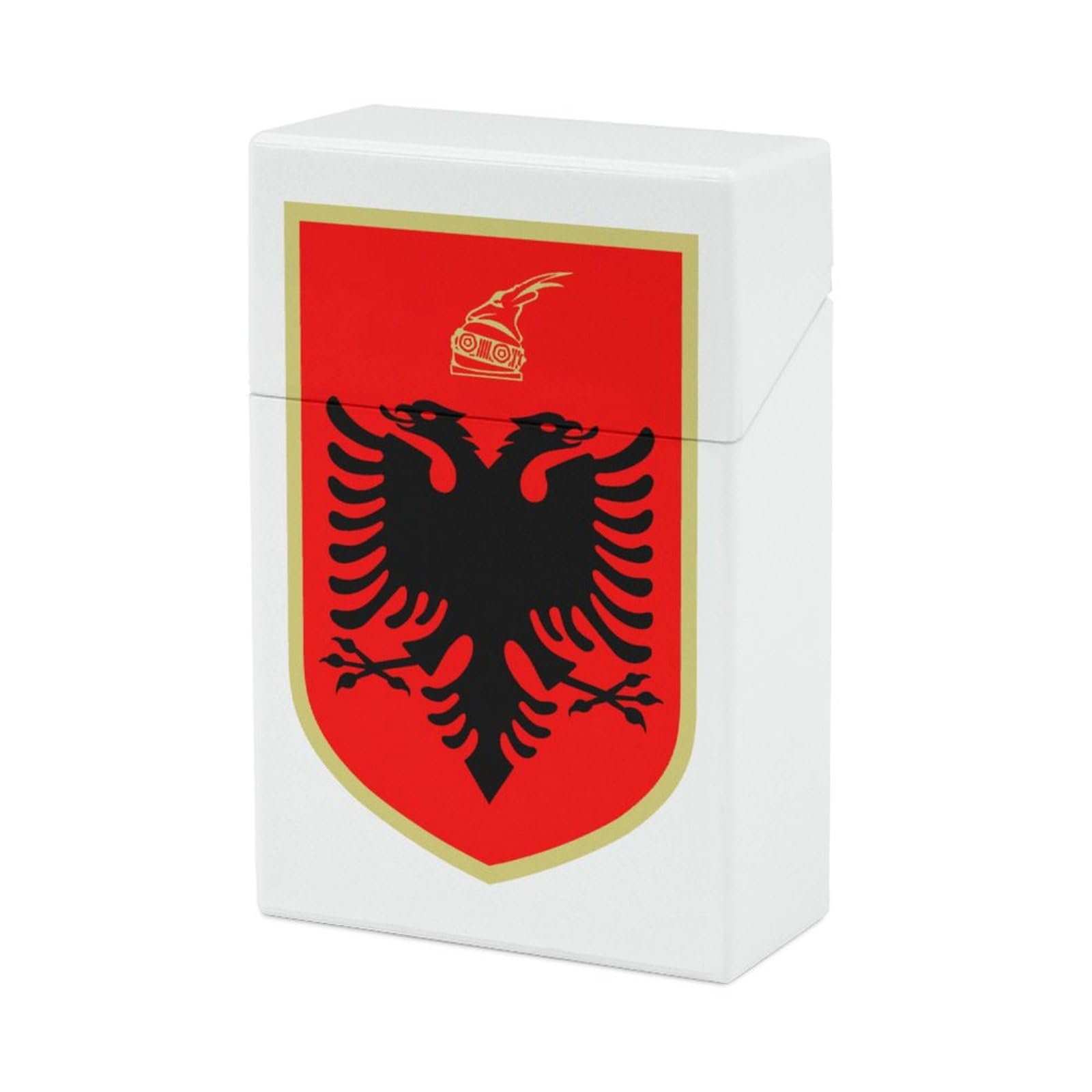 Albanian Flag Coat of Arms Reusable Metal Cigarette Case - Flip Top Closure Protective Holder for Men & Women - Perfect for Travel, Outdoor Activities & Gift Giving