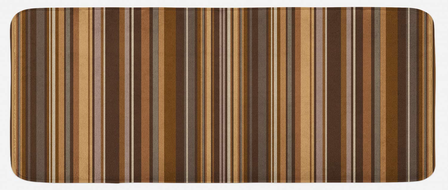Ambesonne Abstract Non-Slip Kitchen Rug - 47x19 Inch Plush Floor Mat with Earth Tone Stripes & Vertical Line Pattern in Pale Caramel Chocolate - Perfect for Modern Kitchens, Dining Areas & High-Traffic Spaces