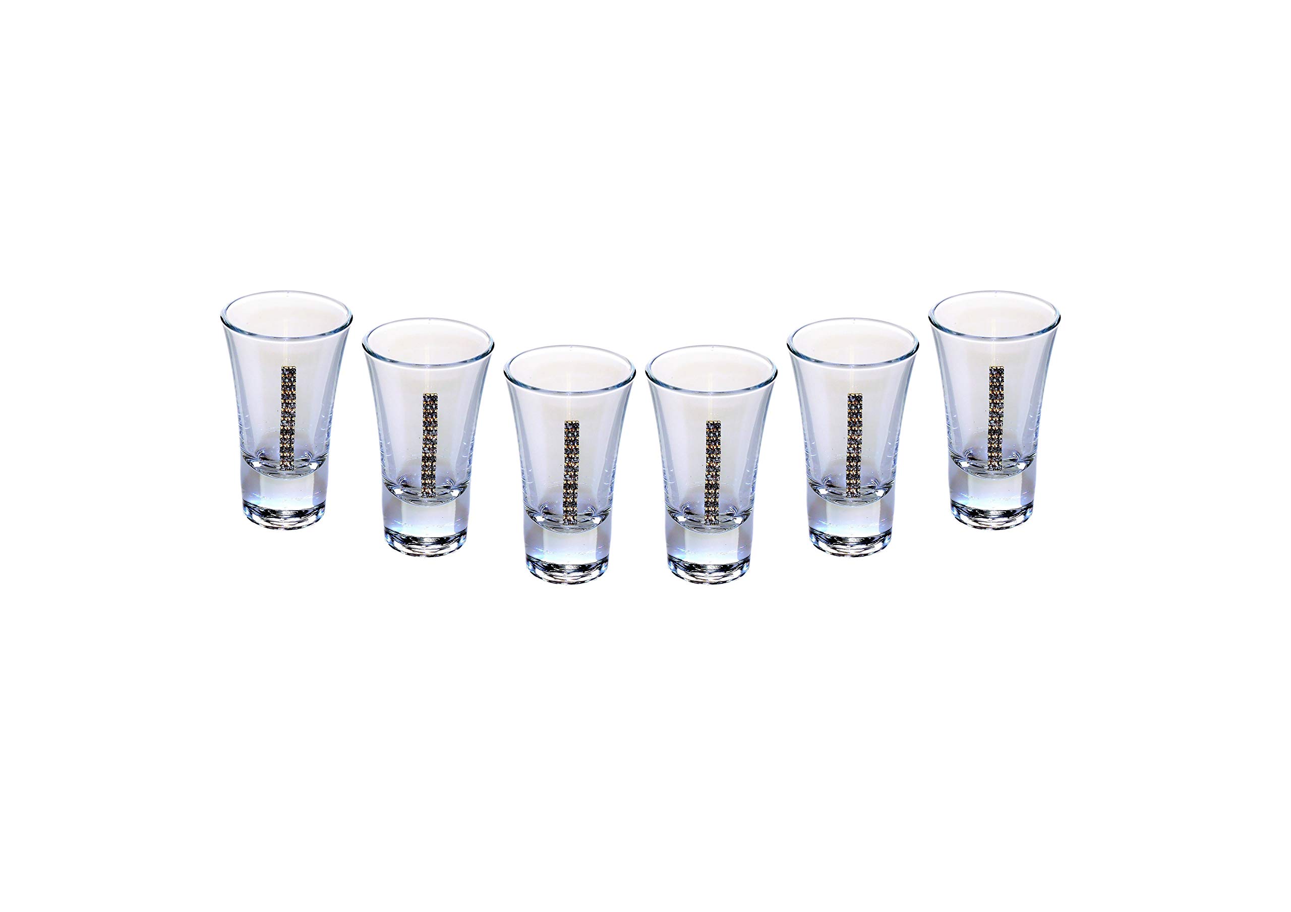Popov 42244-878 Jeweled Tequila Shot Glasses - Set of 6 Crystal Clear 2 Oz Vodka & Liquor Glasses for Parties, Weddings & Home Bar Decor