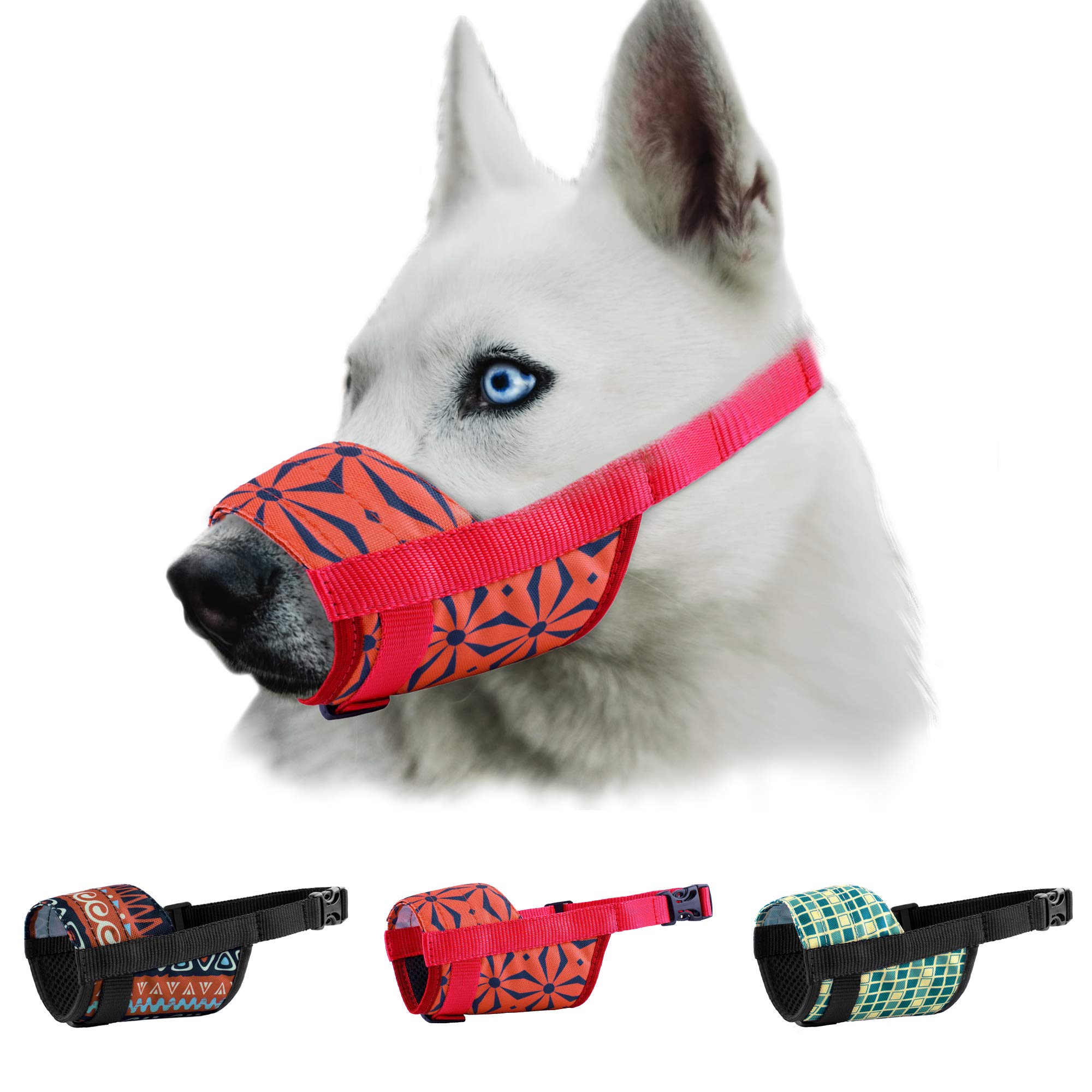 Murom Dog Muzzle - Soft Breathable Pet Muzzle for Small, Medium & Large Dogs - Anti-Biting Bark Control Puppy Mouth Cover with Stylish Prints - Perfect for Training, Grooming & Public Outings