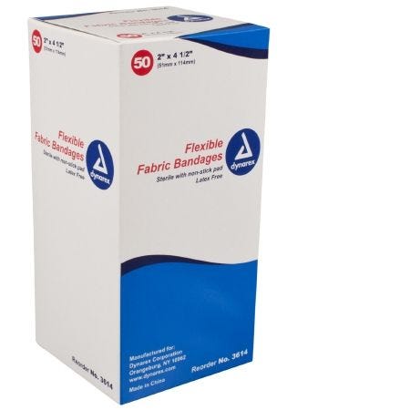Dynarex 3614 Adhesive Fabric Bandages - 50 Count Box | First Aid Wound Care for Cuts, Scrapes & Burns | Home, Office & Travel First Aid Kit Essential