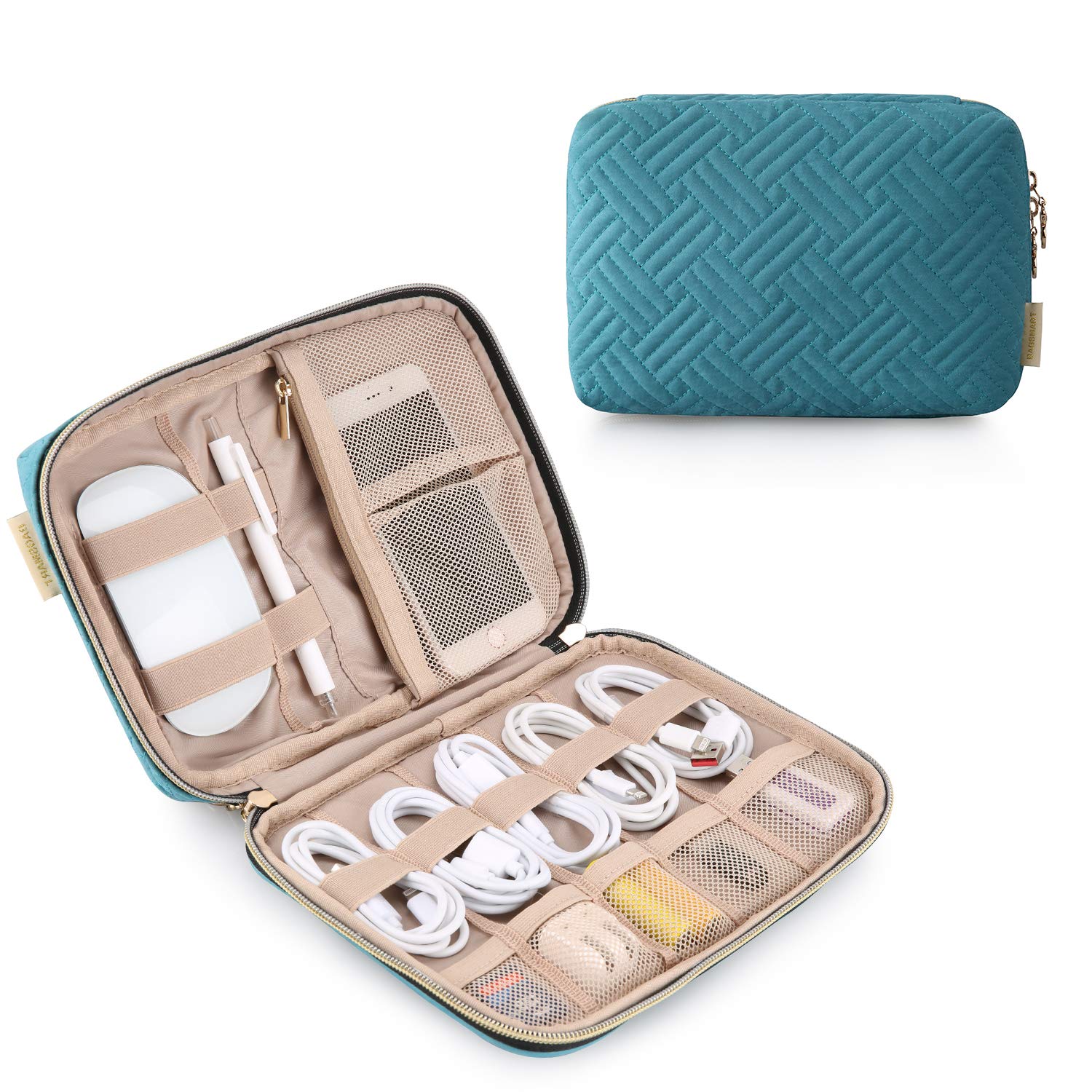 BAGSMART Travel Electronics Organizer Case - Waterproof Cable & Cord Organizer Bag for Phone, Charger, SD Card, USB Drives | Compact Tech Accessories for Women & Men | Perfect for Business Trips, Vacations, Daily Commute (Teal)