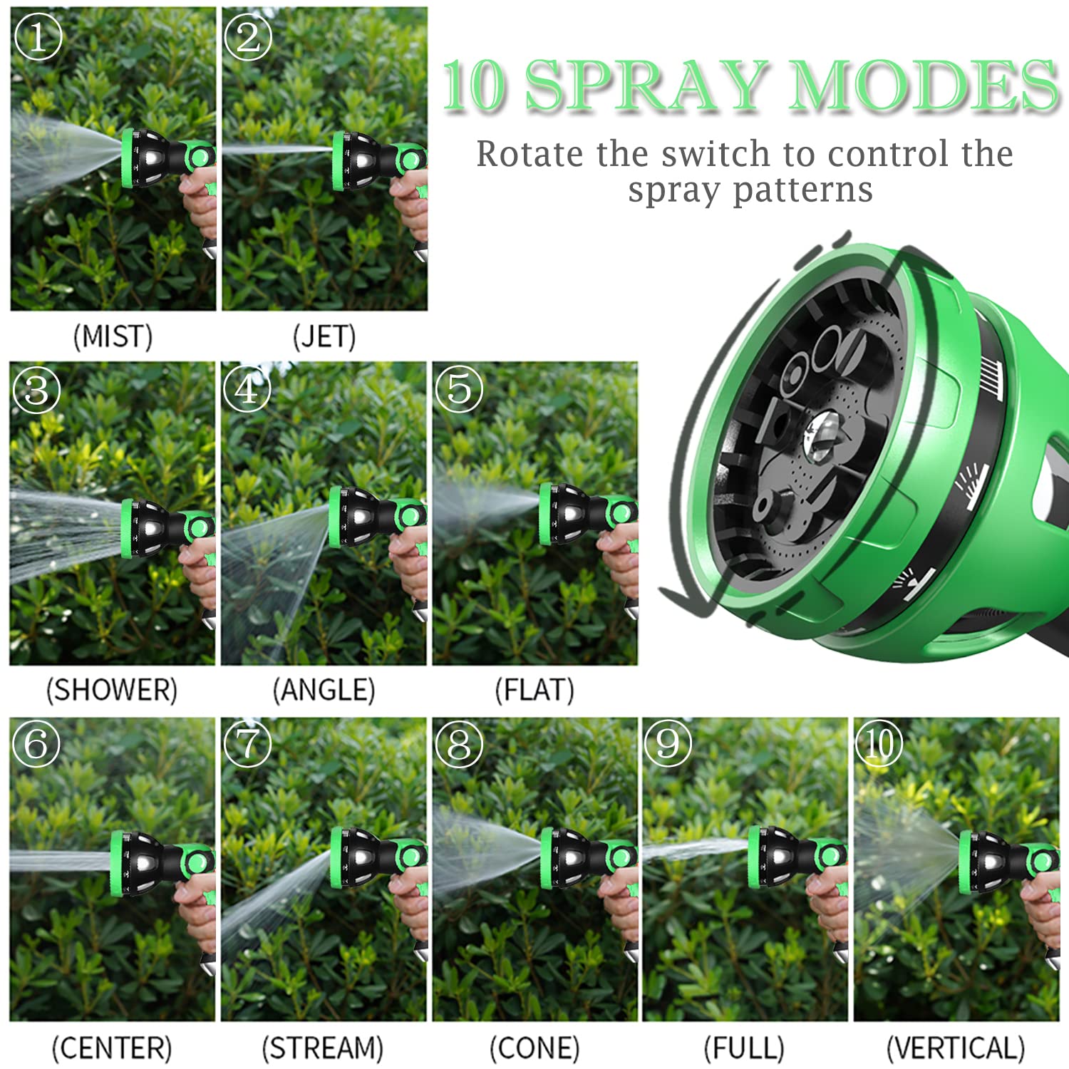 Metal Garden Hose Nozzle - 10 Adjustable Spray Patterns for Watering, Cleaning & Car Washing