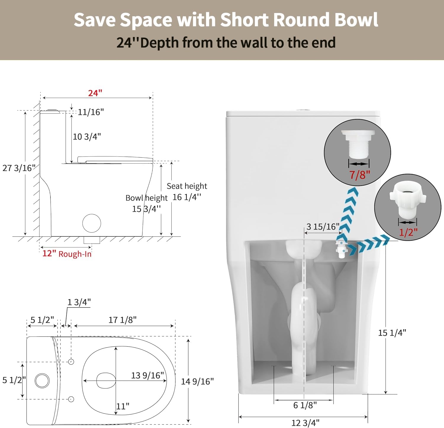 Casta Diva Compact One Piece Toilet for Small Bathrooms - 12