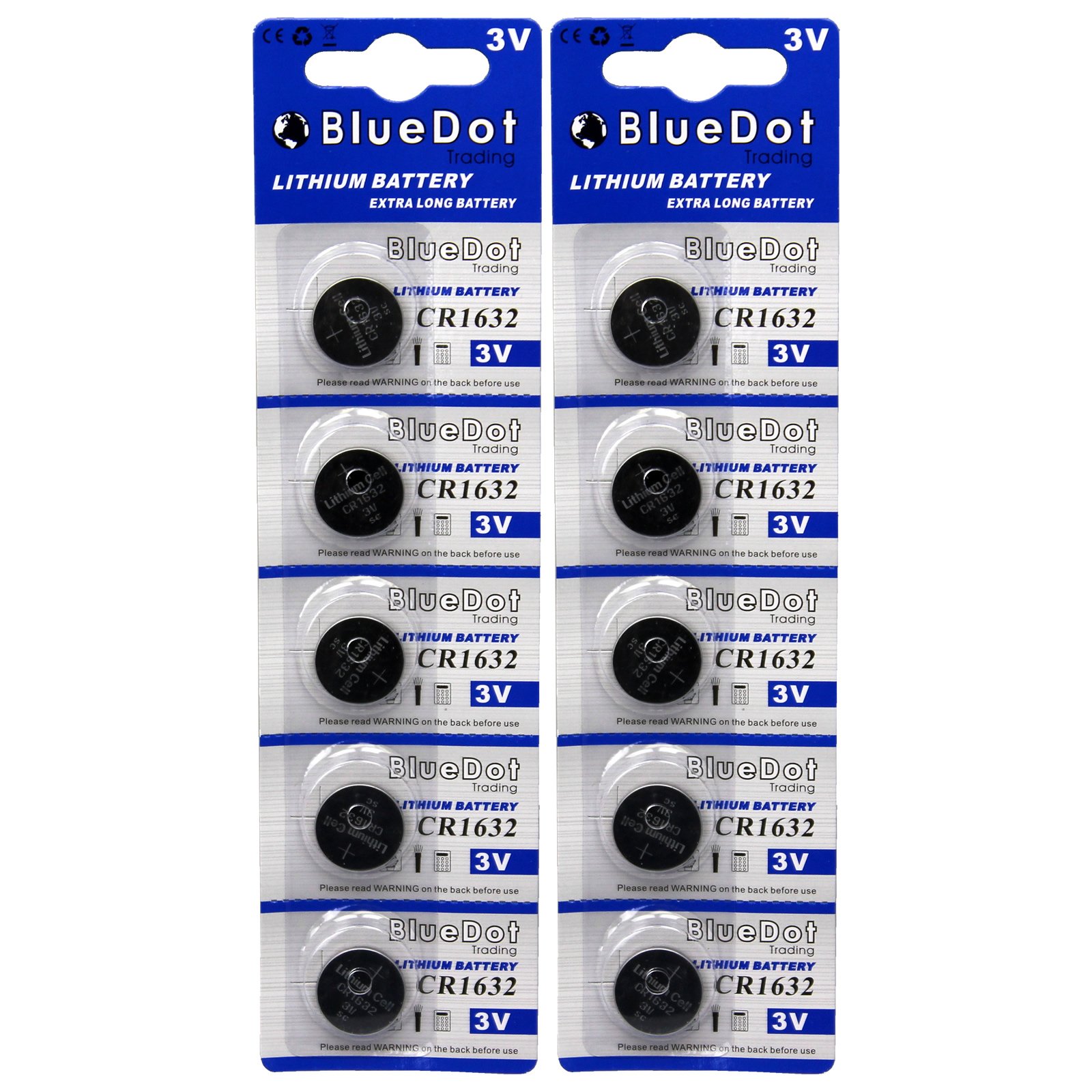 BlueDot Trading CR1632 3V Lithium Coin Battery (10-Pack) - Long-Lasting Power for Car Key Fobs, Calculators, Watches, Fitness Trackers & Small Electronics - Perfect for Home, Office and Travel Use