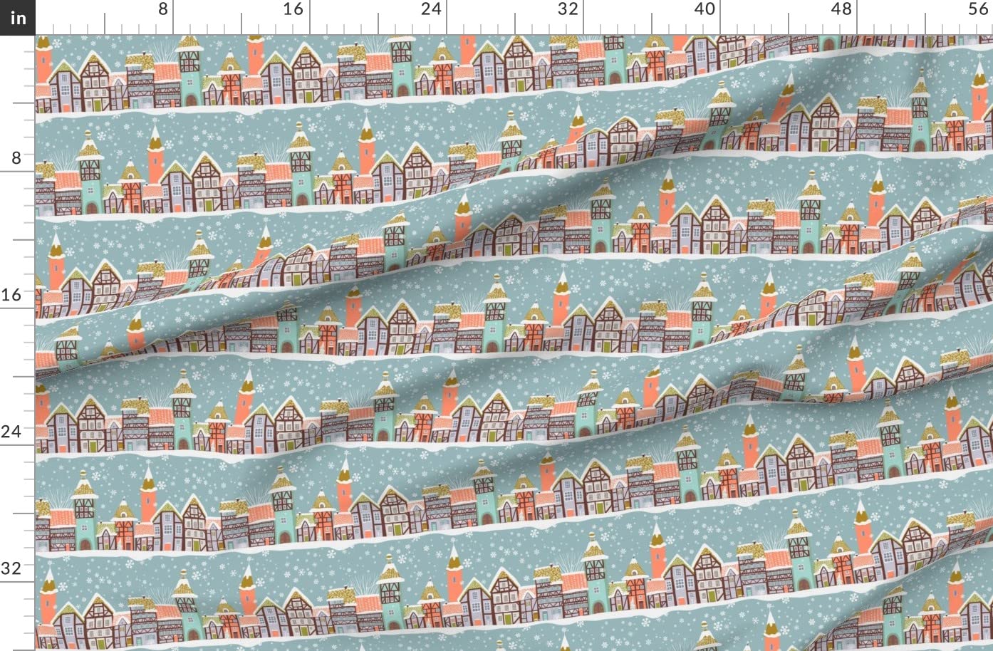 Timber Framed Houses in Snow Printed Fleece Fabric by The Yard - Soft & Warm Material for Sewing Blankets, Loungewear, DIY No-Sew Projects - Perfect for Winter Home Decor & Cozy Crafts