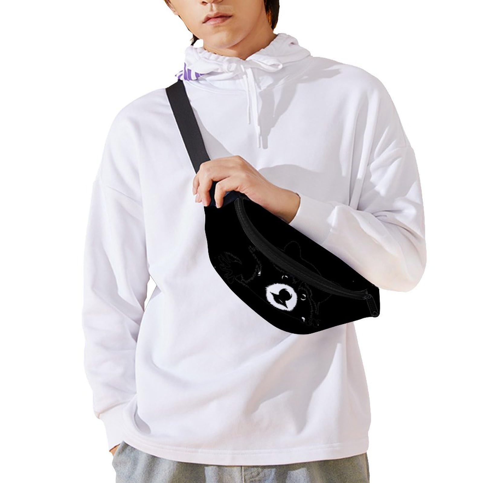 Black and White Raccoon Print Belt Bag - Adjustable Waist Pouch & Crossbody Bag for Women & Men - Perfect for Hiking, Travel, and Everyday Use