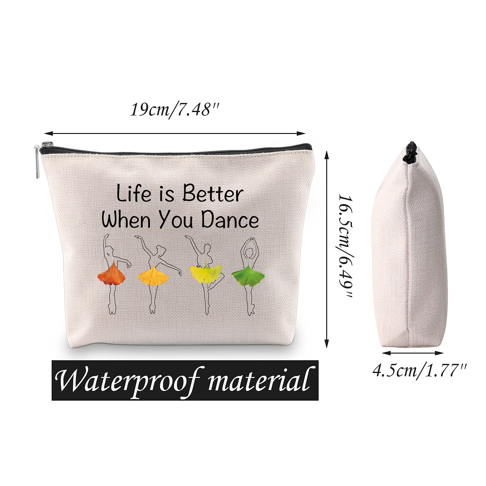 JNIAP Dancer Gift Dance Lover Makeup Bag - Life Is Better When You Dance Travel Toiletry Cosmetic Zipper Pouch, Perfect for Dance Classes, Performances & Travel Essentials