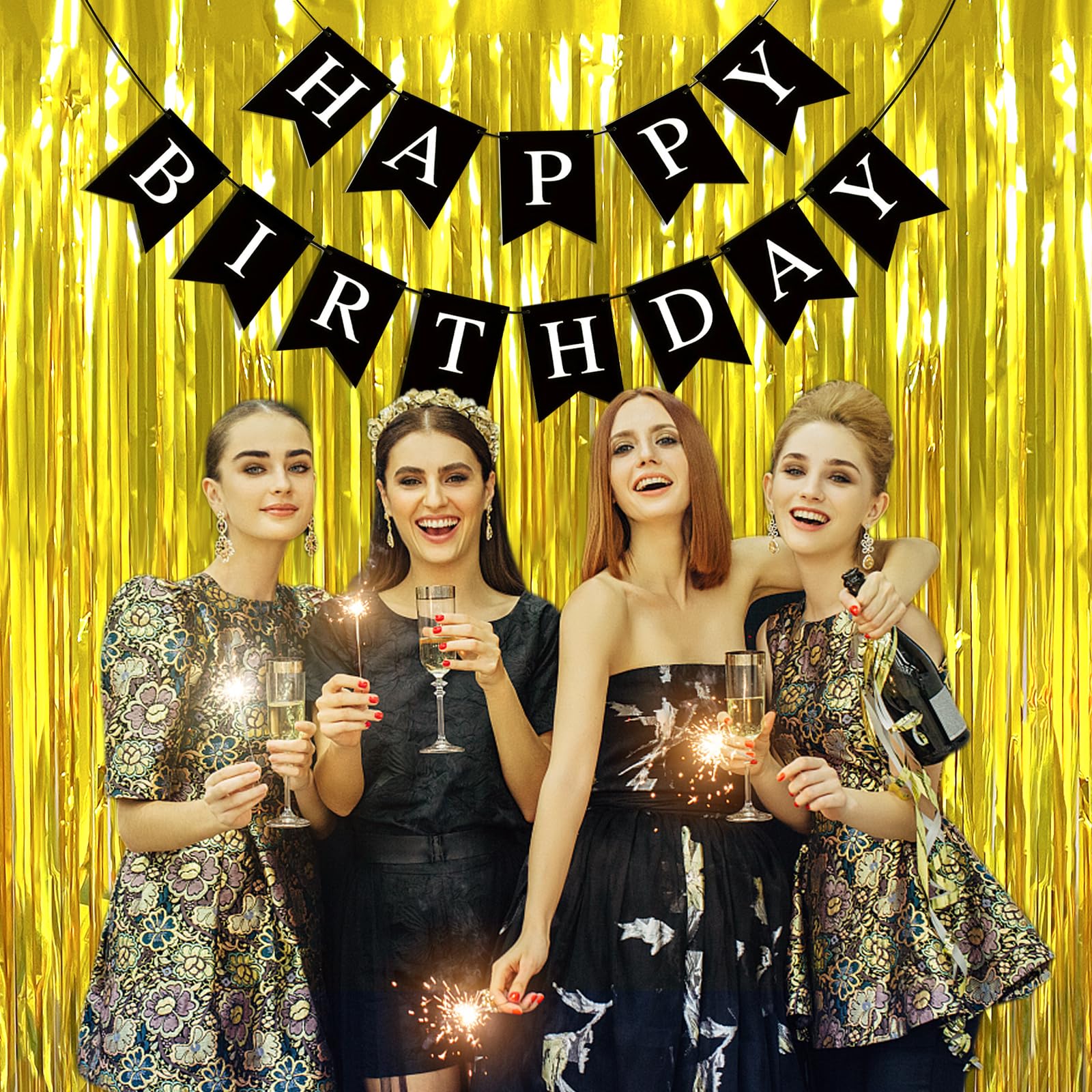Black Happy Birthday Banner - Party Decorations Sign for Birthday Backdrop, Girls Boys Women Celebration | Perfect for Indoor & Outdoor Birthday Parties, Baby Showers, Anniversaries