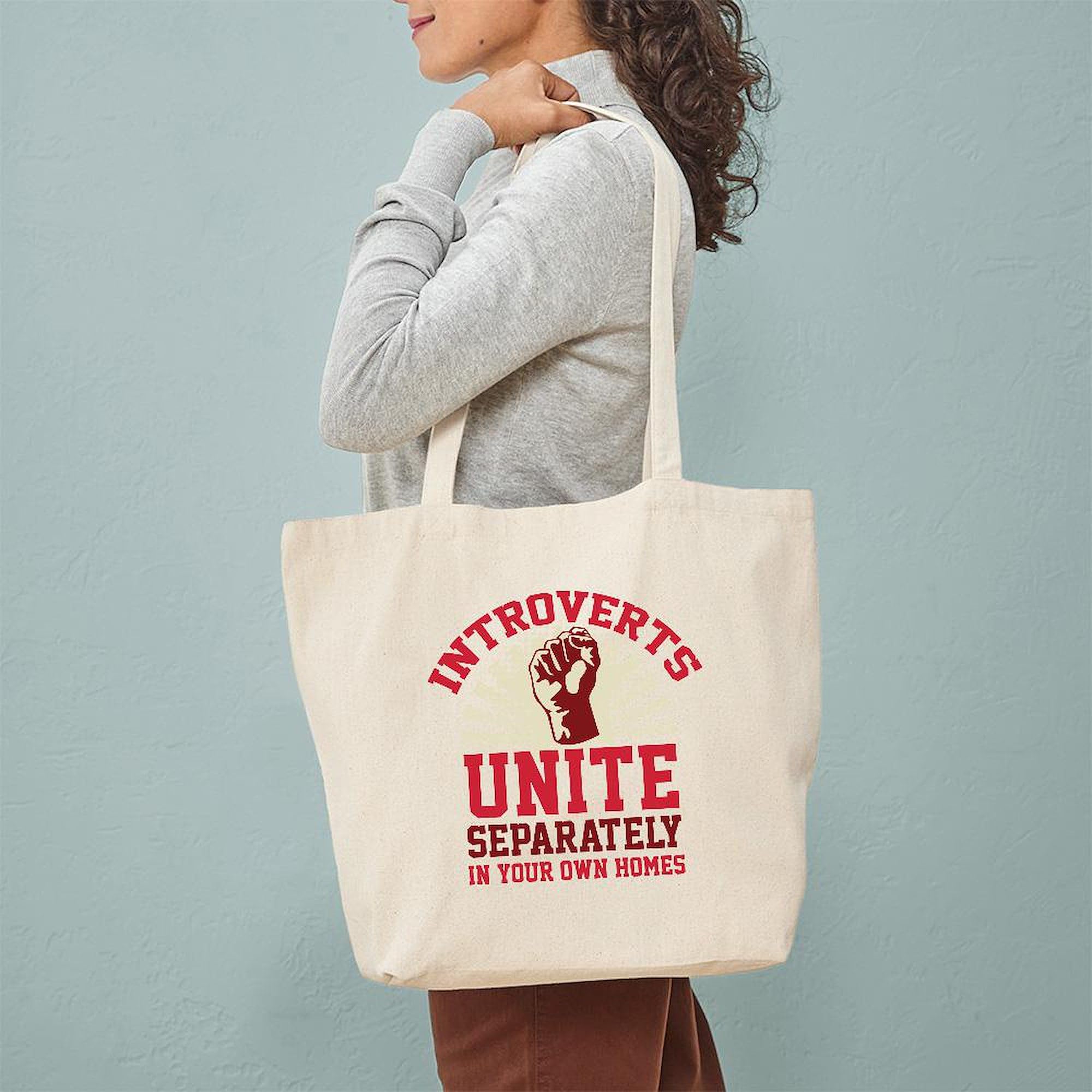 Introverts Unite Tote Bag - Natural Canvas Reusable Shopping Bag for Groceries, Books & Everyday Use | Funny Gift for Quiet People