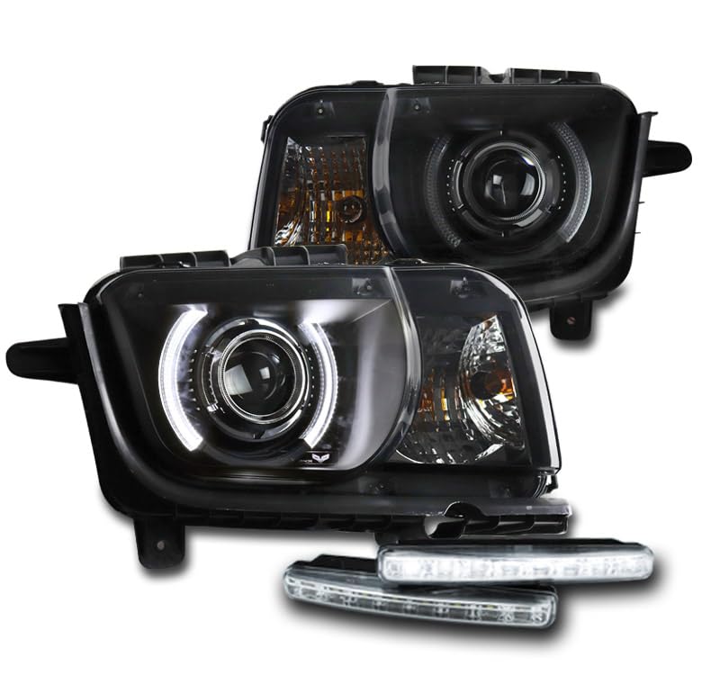 2010-2013 Chevy Camaro CCFL Halo Black/Smoke Projector Headlights with 6