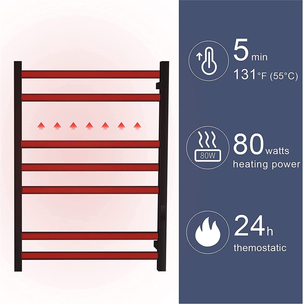Electric Heated Towel Warmer Rack - Stainless Steel Wall Mounted 7-Bar Towel Holder for Bathroom, Spa & Luxury Home Use - Fast Drying & Warm Towels for Ultimate Comfort