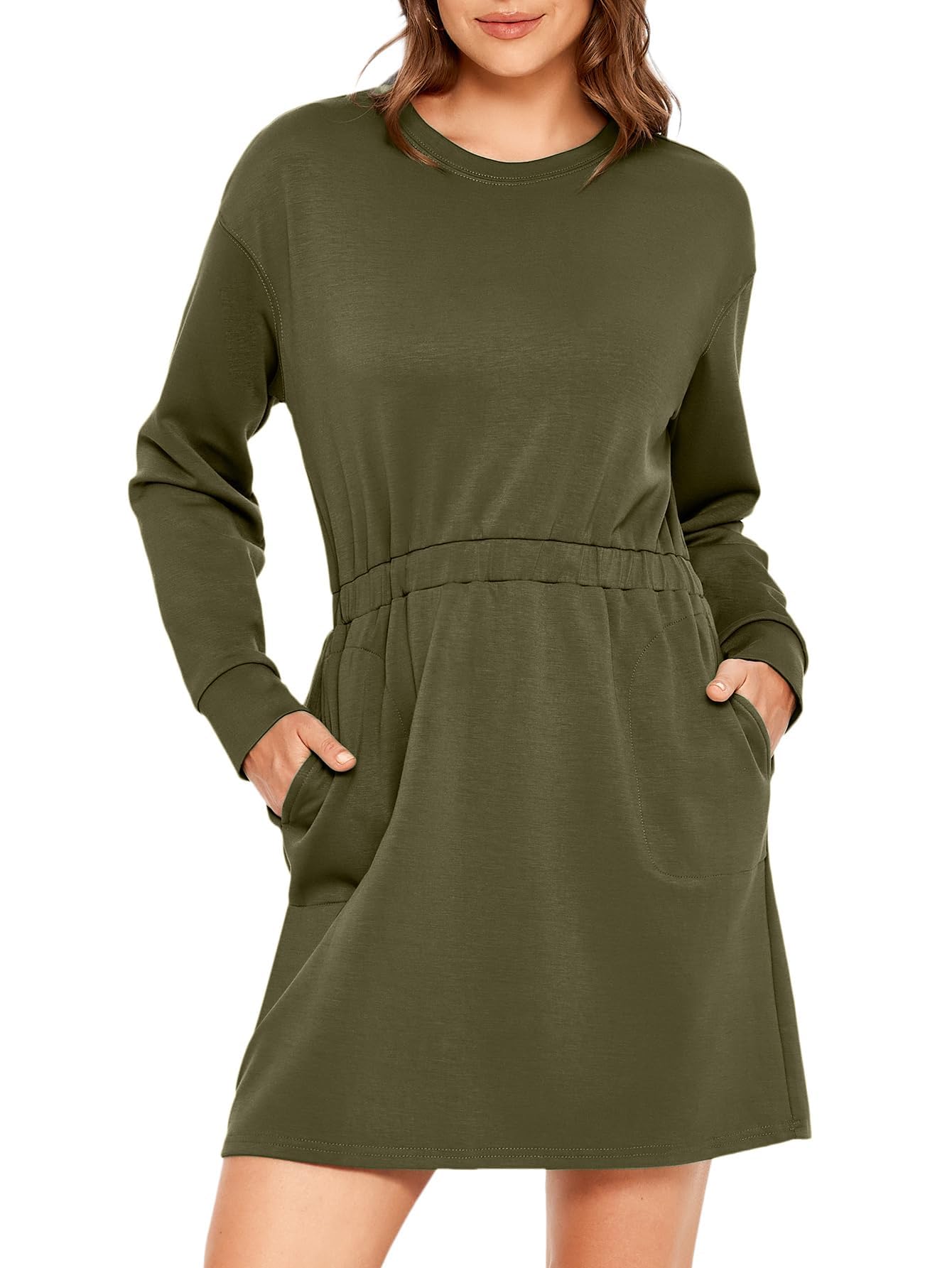 Glamaker Women's 2024 Fall Winter Long Sleeve T-Shirt Dress with Pockets | Casual Sweatshirt Dress for Everyday Wear | Perfect for Work, Shopping & Travel Outfits