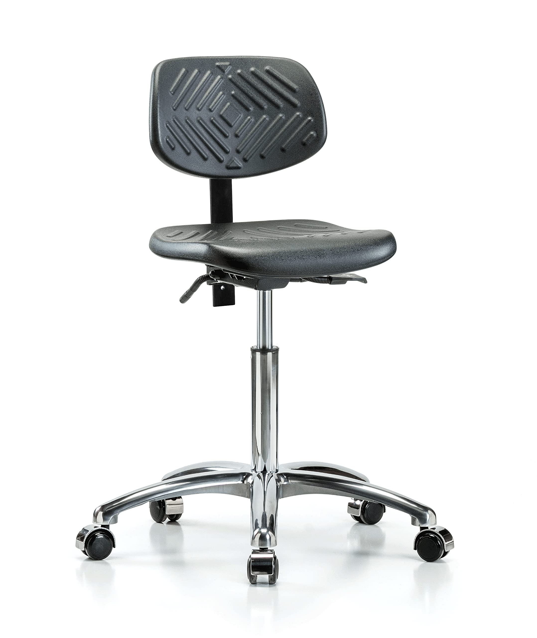 Ergonomic Industrial Chair with Chrome Perch - Adjustable Workbench Height for Carpet & Linoleum Floors | Perfect for Workshops, Garages & Home Offices