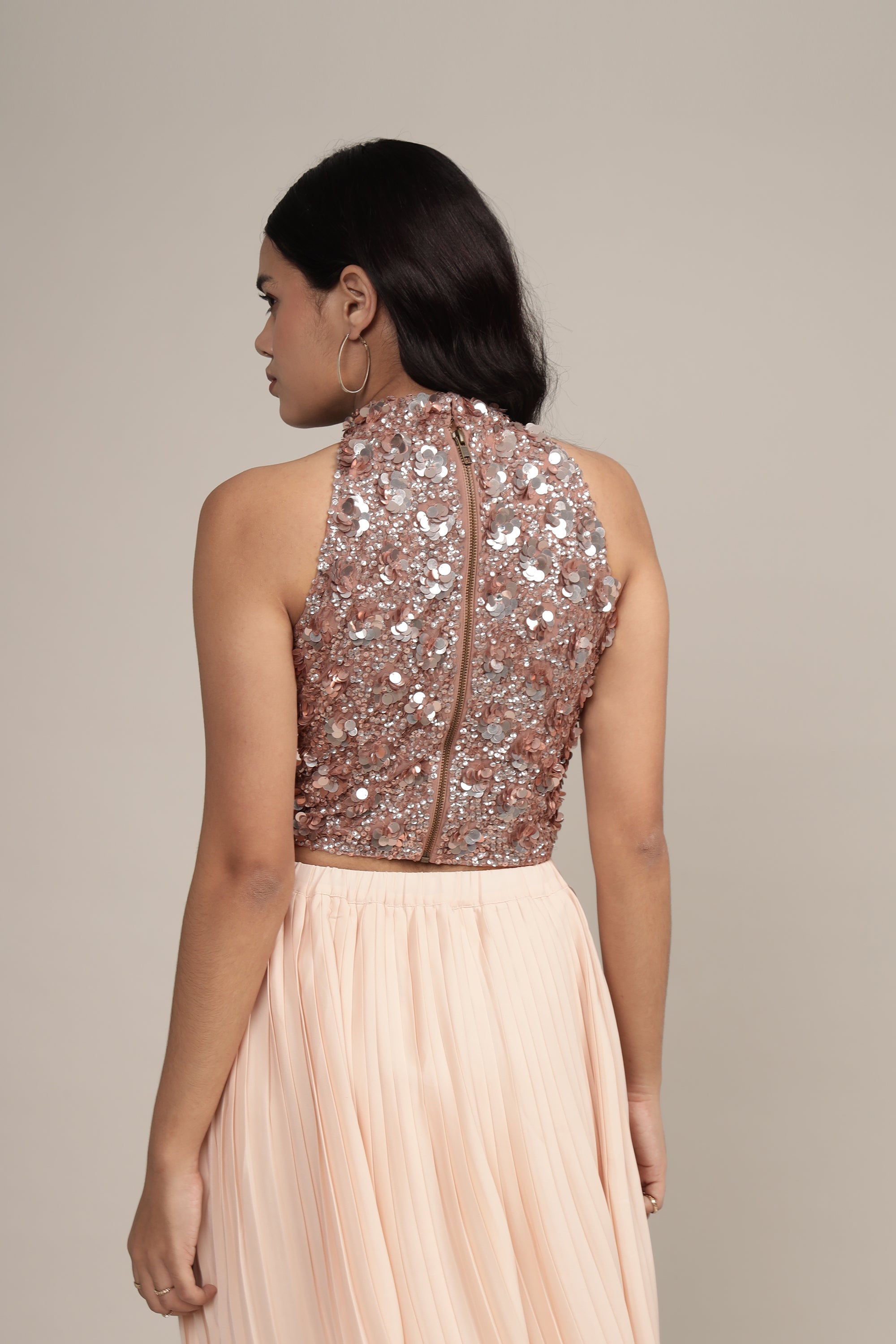 Elegant Mink Sequin Blouse for Women - Glamorous Party Top for Night Out, Club Wear, and Special Occasions