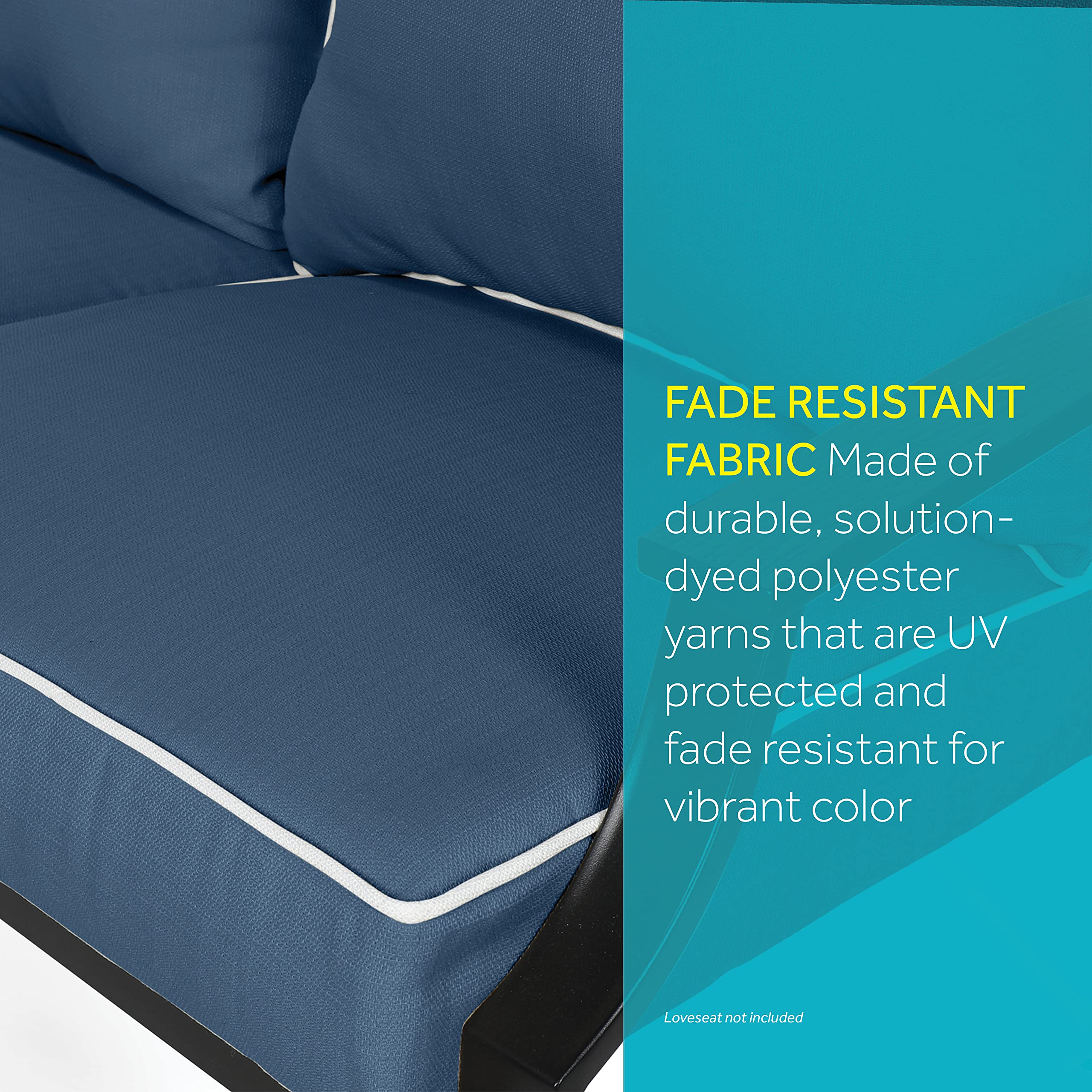 Suntastic O'Linen 2-Piece Deep Seat Cushion Set for Patio Furniture - Water-Resistant Outdoor/Indoor Sofa Cushions in Captain's Blue - Perfect for Deck Chairs, Porch Swings & Garden Seating