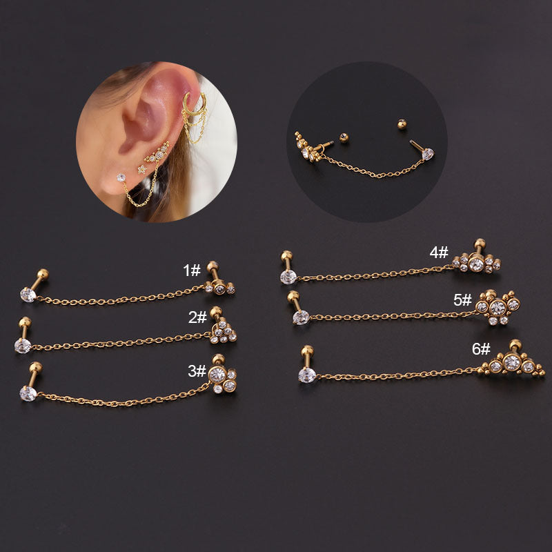 16G Bezel Set Cartilage Chain Earring - HSPJ373 | Dainty Gold Hoop Earrings for Women | Perfect for Everyday Wear, Parties & Gifts