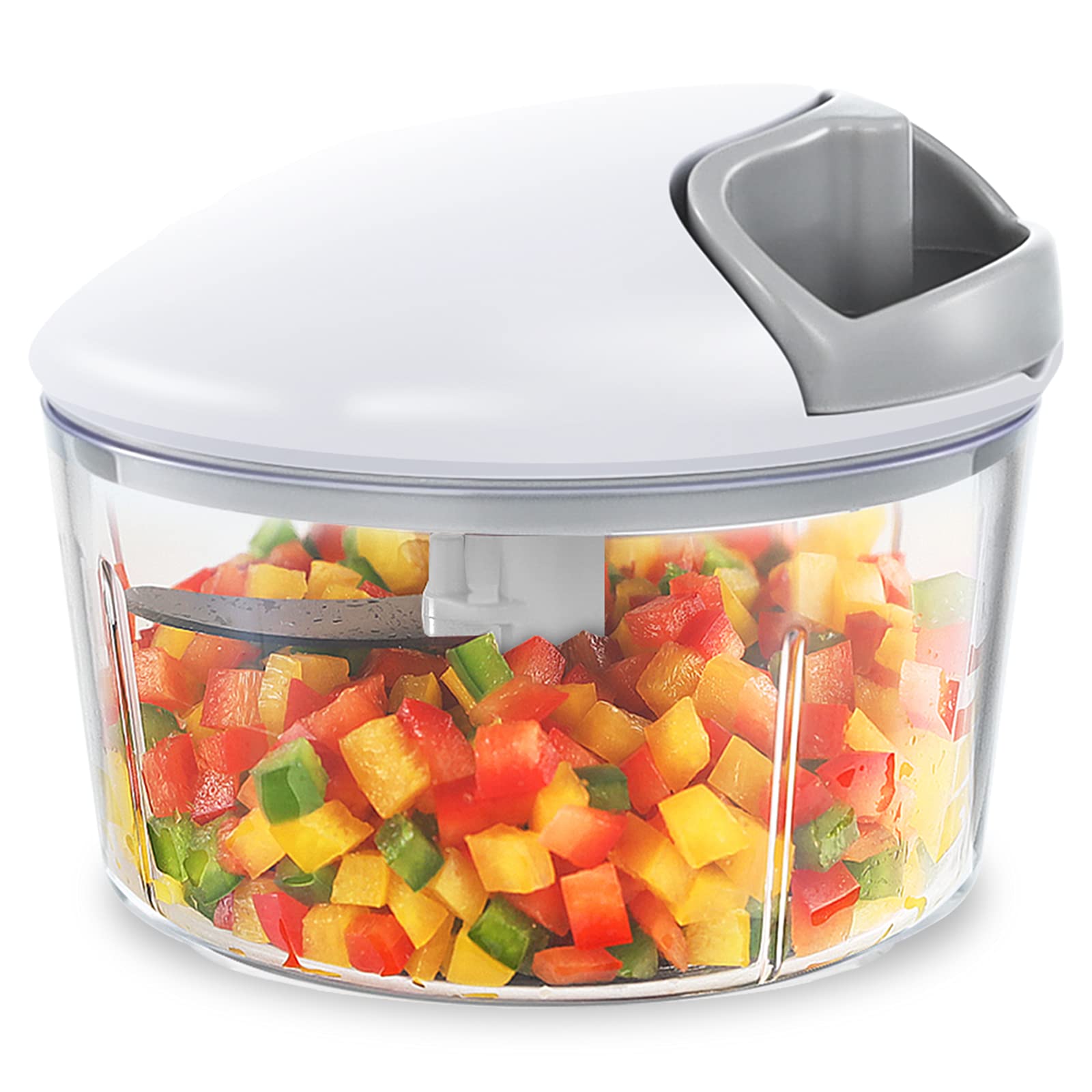 Manual Food Chopper - Easy to Clean Onion Garlic Vegetable Cutter, Hand Nut Chopper for Vegetables, Fruits, Salad, Nuts - 2.5 Cup Capacity (Grey) - Perfect for Meal Prep, Cooking, and Healthy Snacks