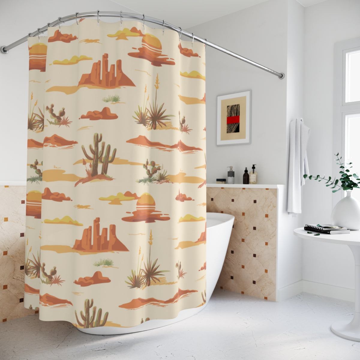 Desert Themed Shower Curtain 71x74 Inches - Wrinkle-Resistant Polyester Bathroom Decor for Boho, Western or Nature-Inspired Home Styling